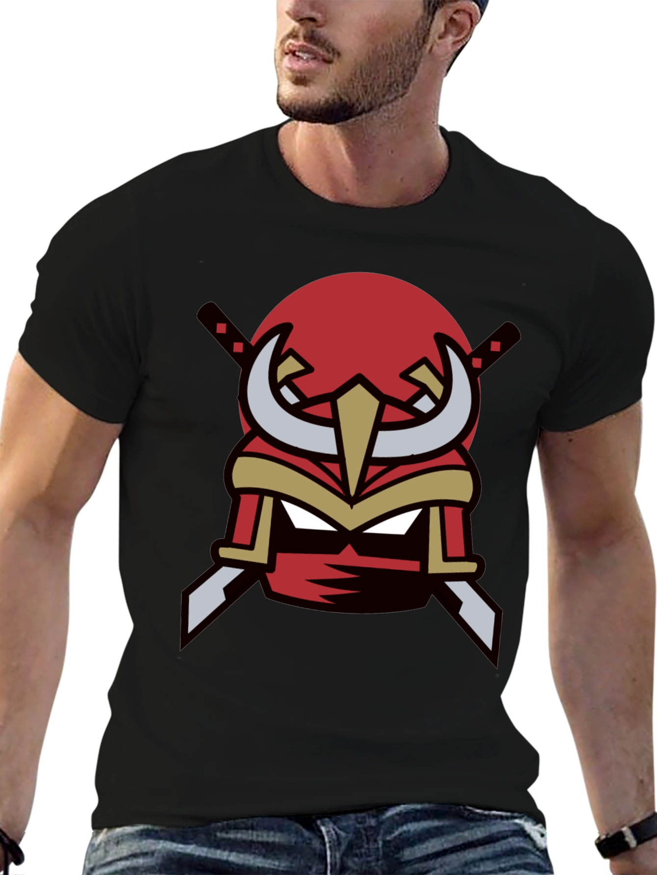 Black Red Ninja Mask Graphic Tee - Cool Samurai Style view 6