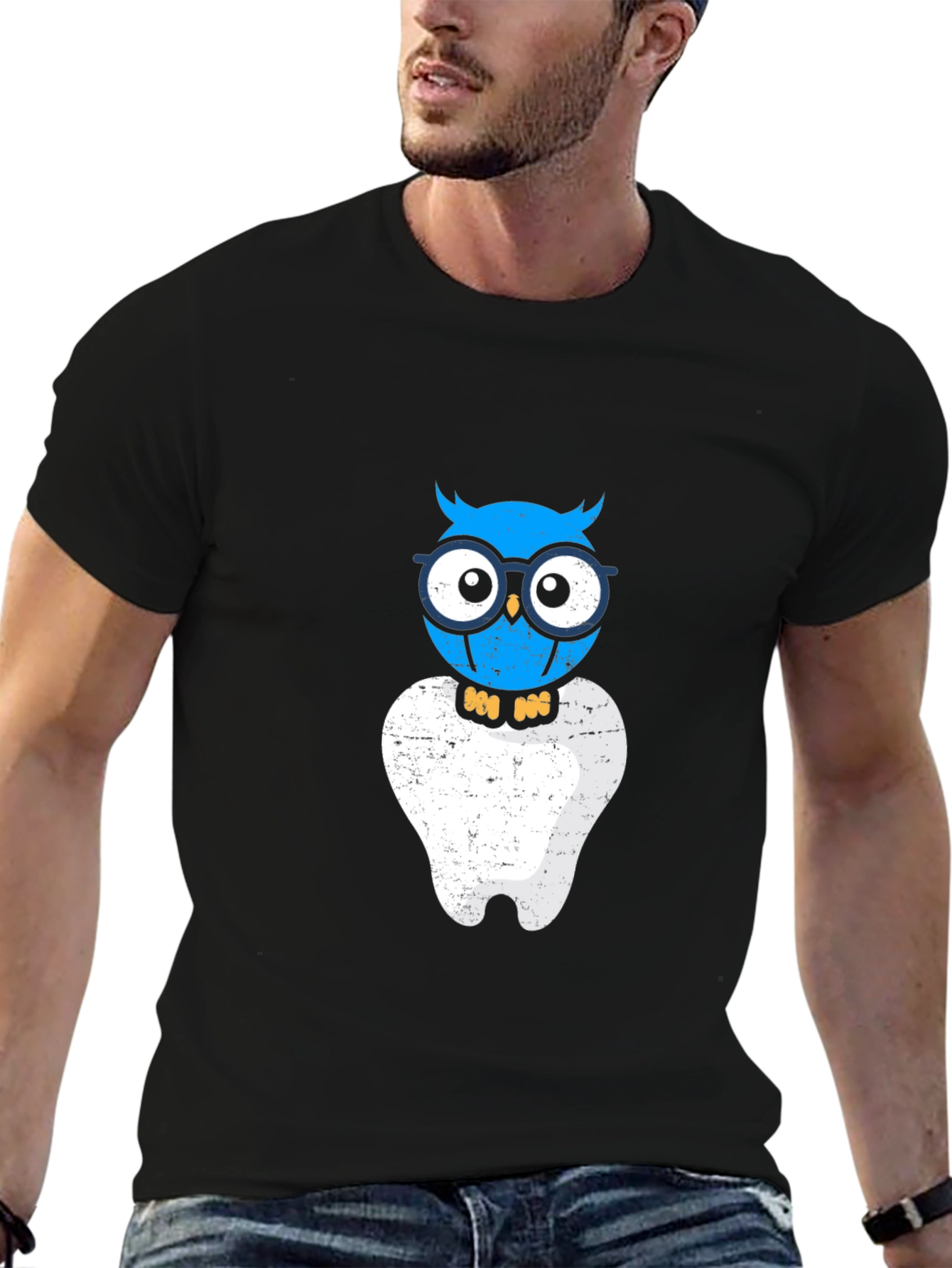Black Funny Owl Dentist T-Shirt view 6