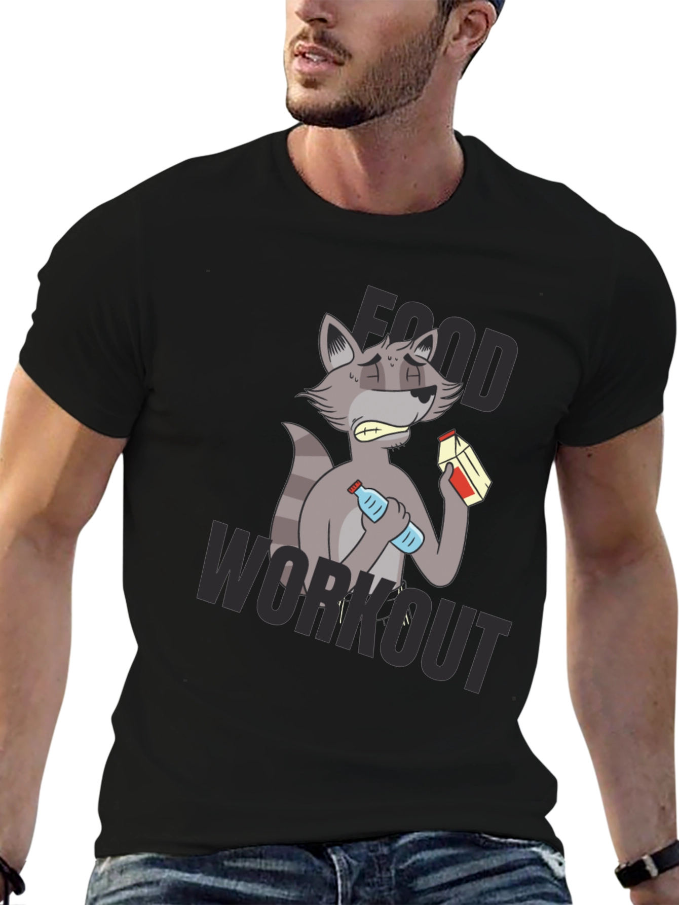 Black Food Workout T-Shirt - Funny Raccoon Gym Tee view 6