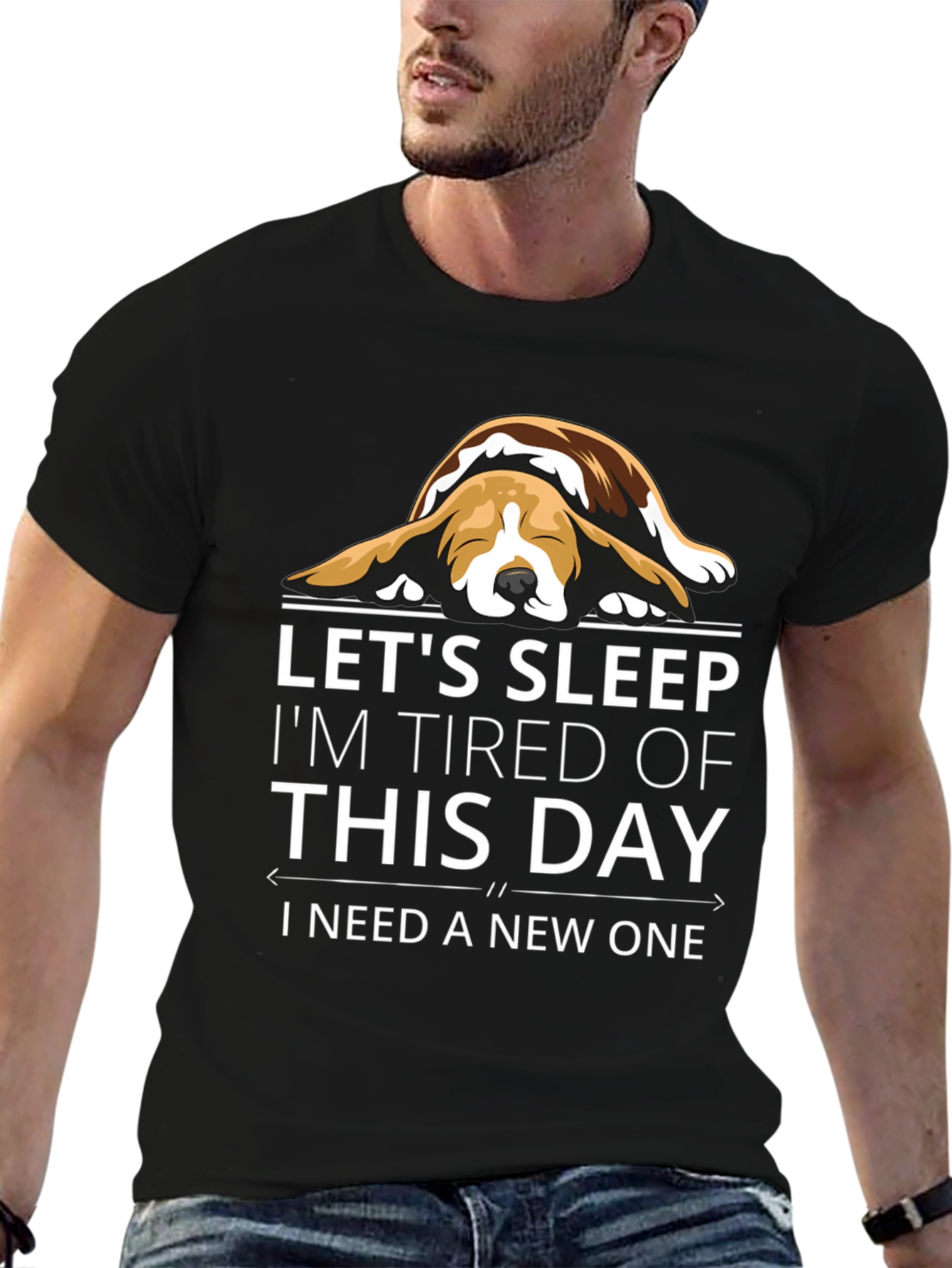 Black Let's Sleep Funny Dog T-Shirt view 6