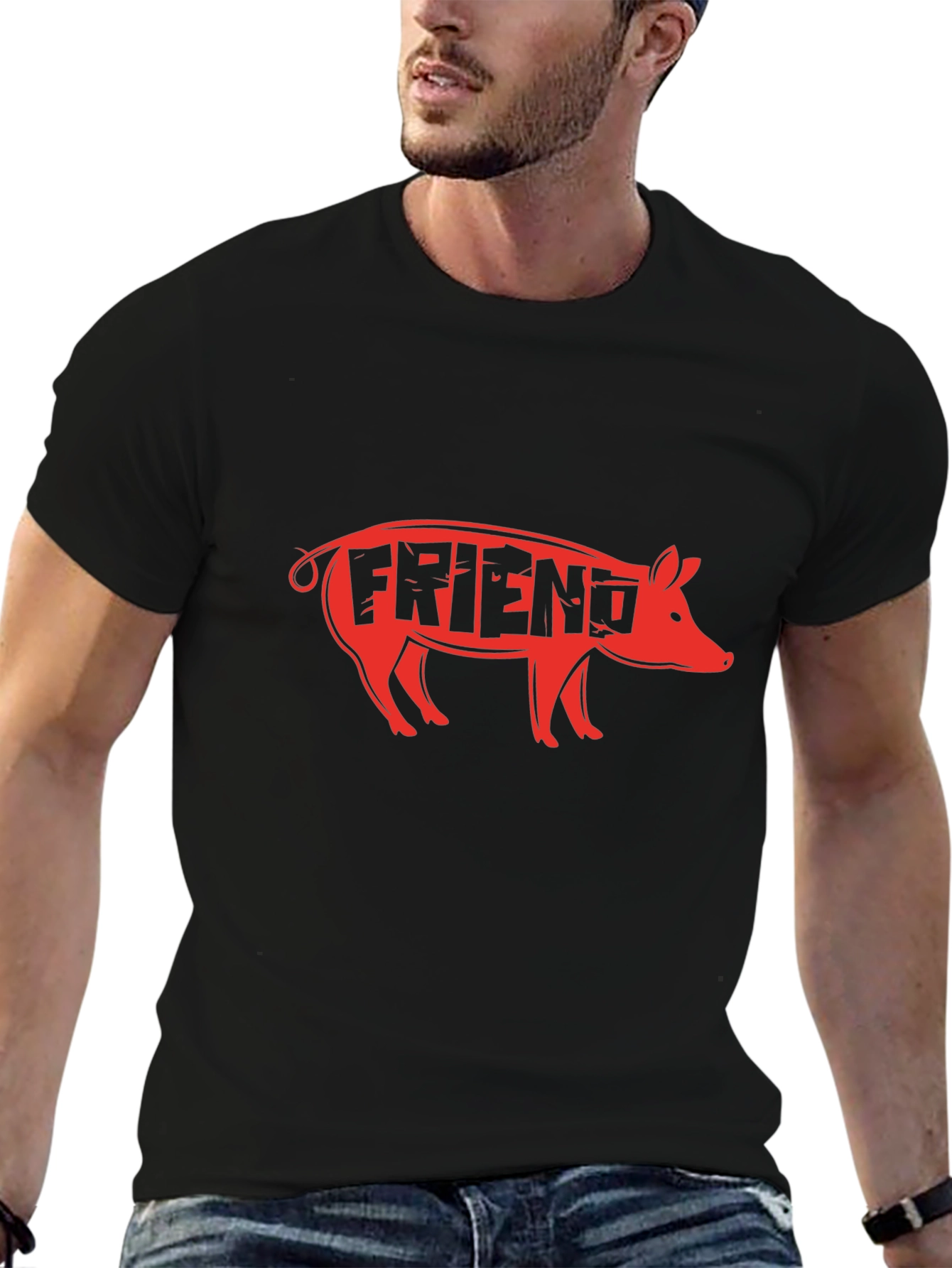 Black Pig Friend Graphic Tee - Black Unisex Shirt view 6
