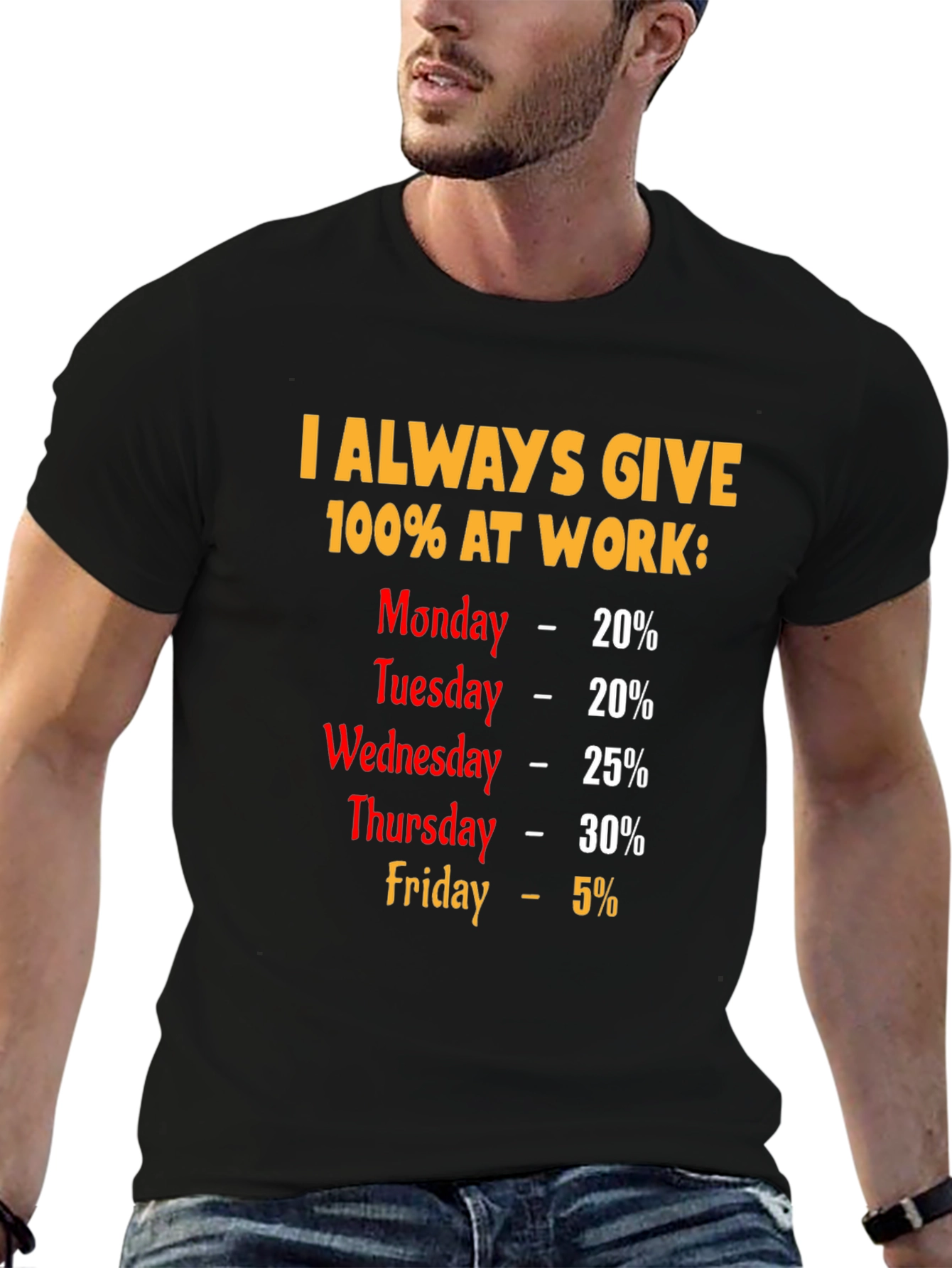 Black Funny Work Week T-Shirt - I Always Give 100% view 6