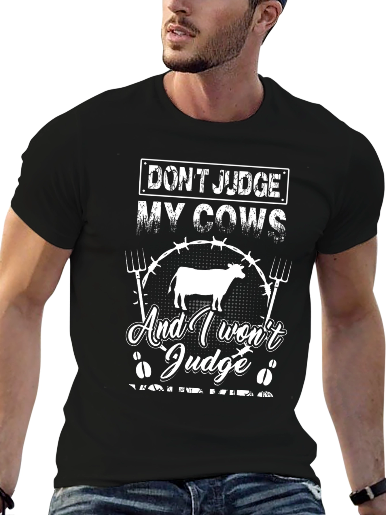 Black Don't Judge My Cows Graphic T-Shirt view 6