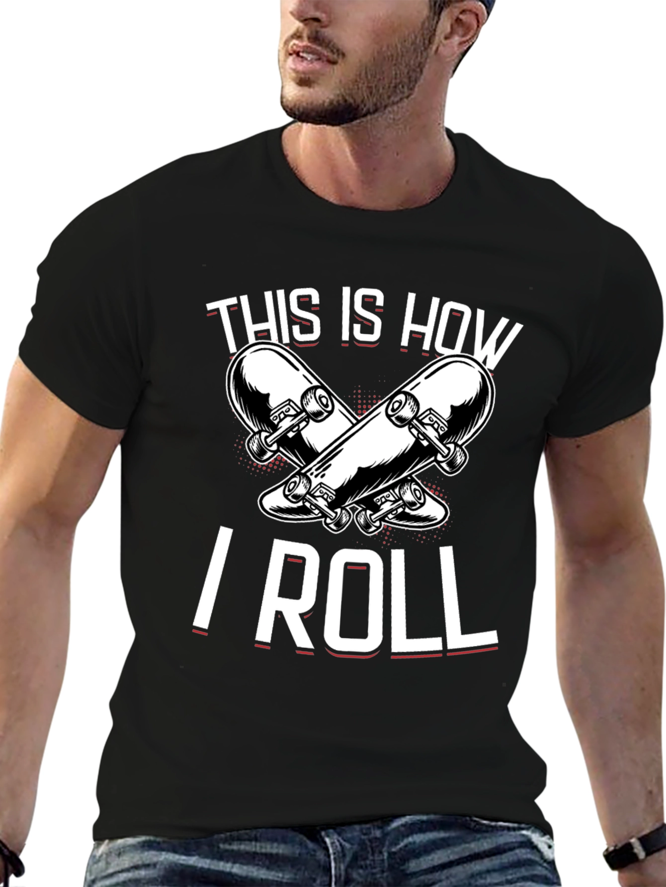 Black Skateboarder T-Shirt: "This Is How I Roll" Black Tee view 6