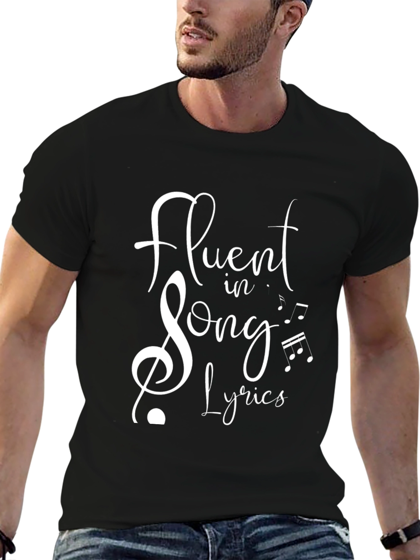 Black Fluent in Song Lyrics Black Graphic Tee view 6