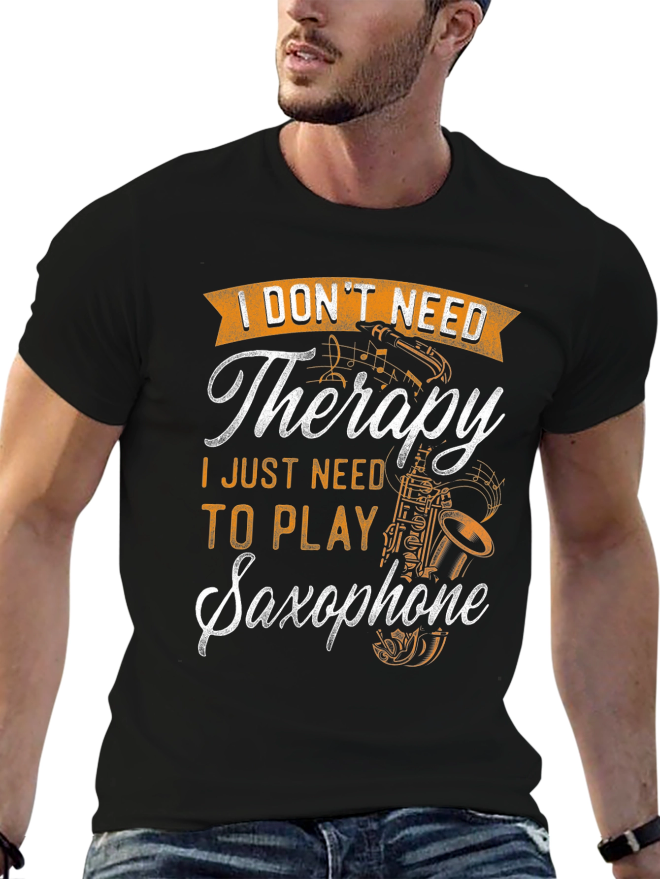 Black Saxophone Therapy T-Shirt view 6