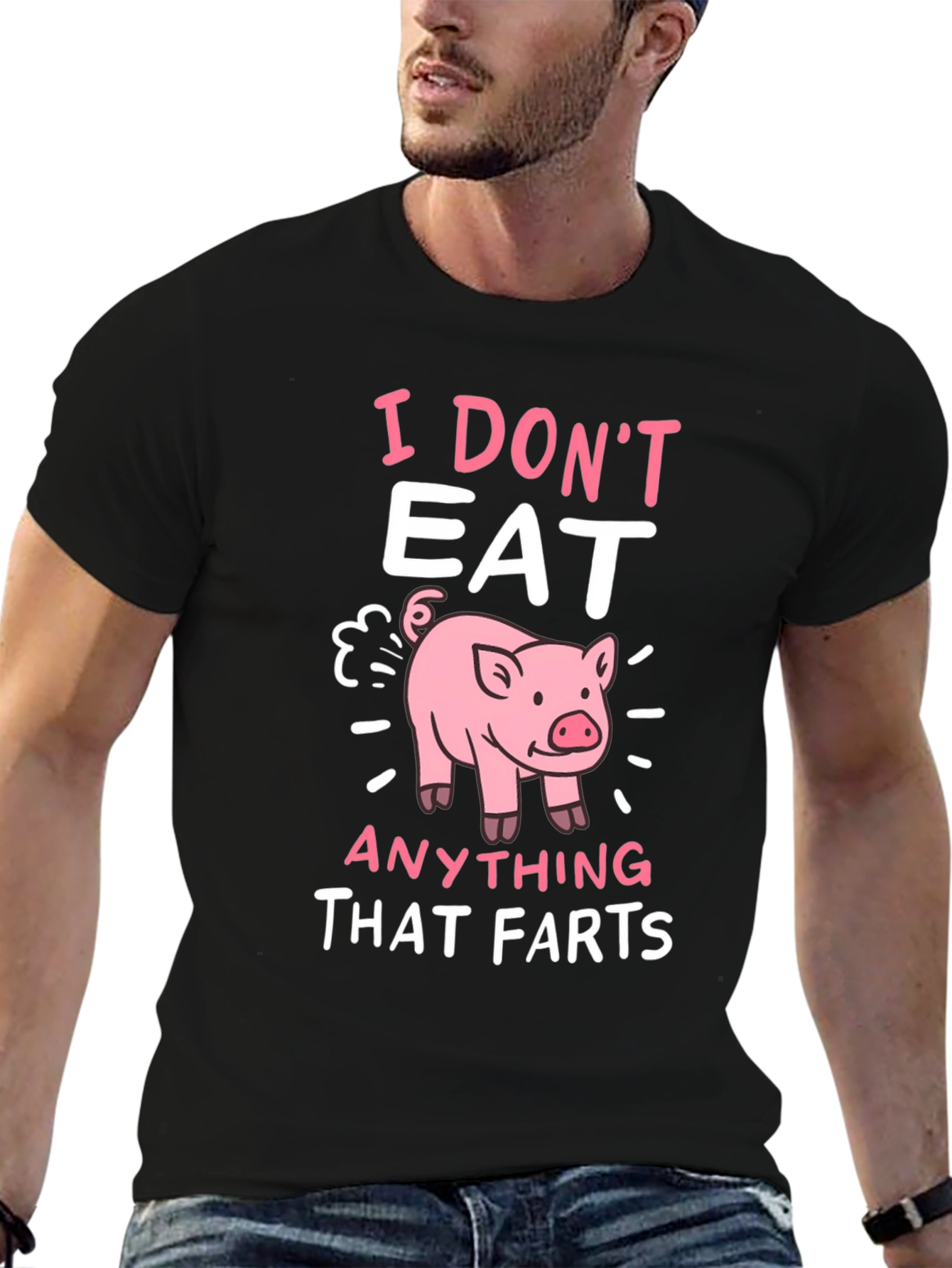 Black Funny Vegan T-Shirt - I Don't Eat Anything That Farts view 6