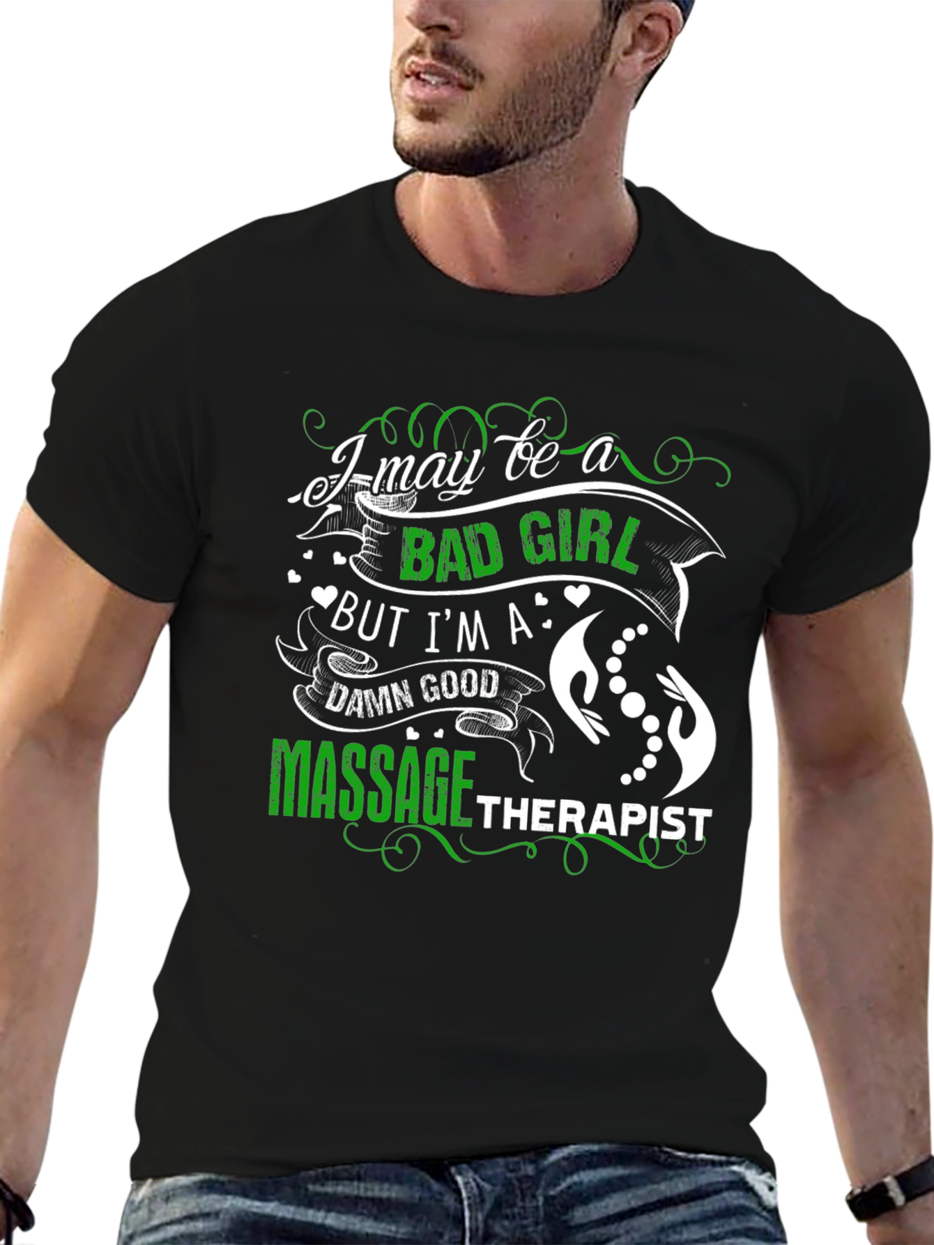 Black Bad Girl Massage Therapist T-Shirt view 6