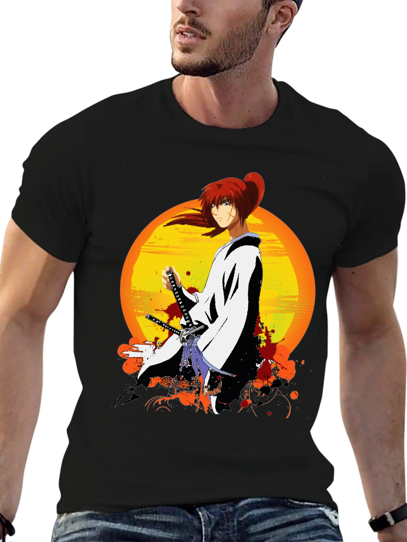 Black Anime Samurai T-Shirt view 6