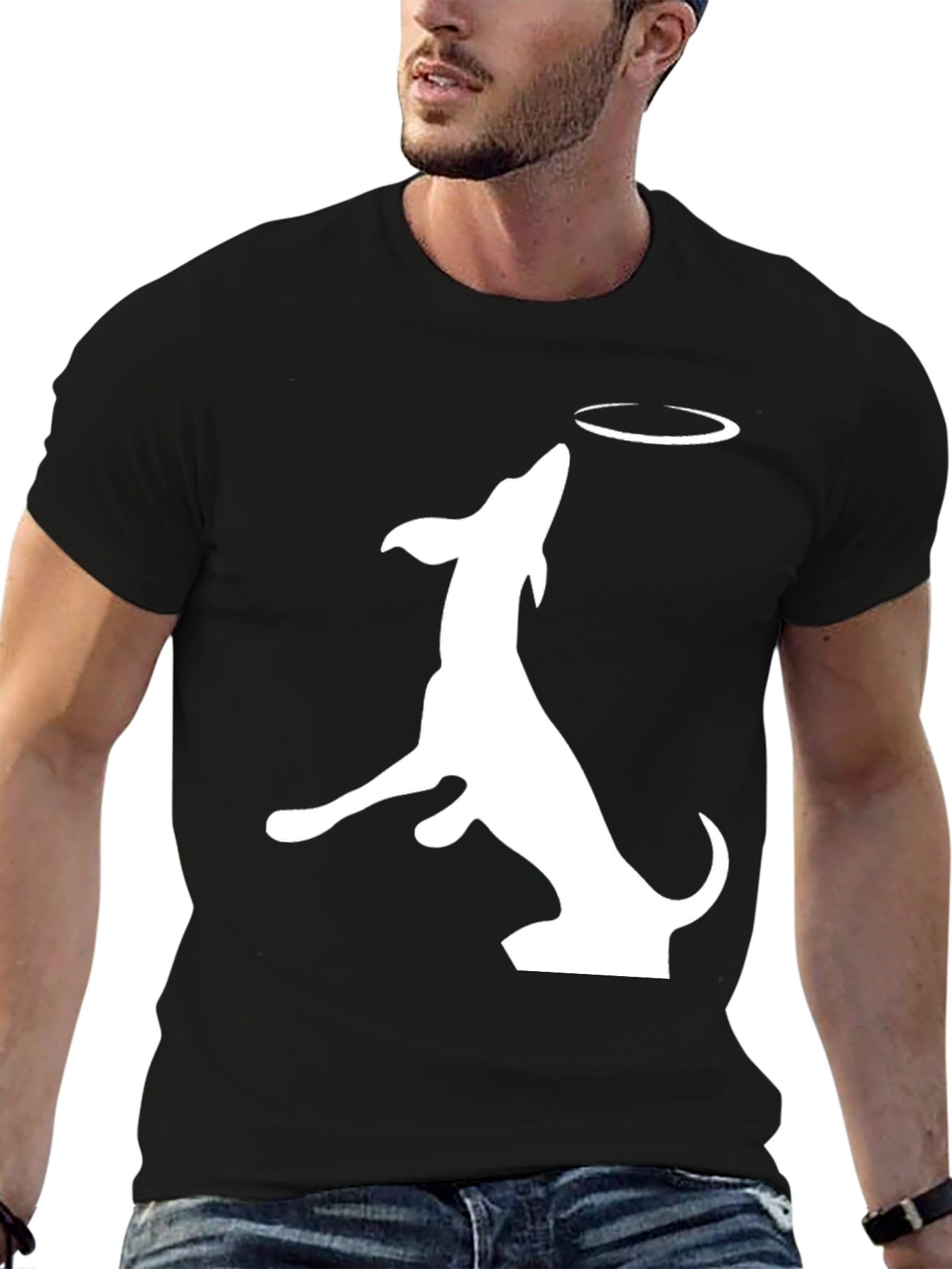 Black Dog Catching Frisbee Graphic Tee view 6