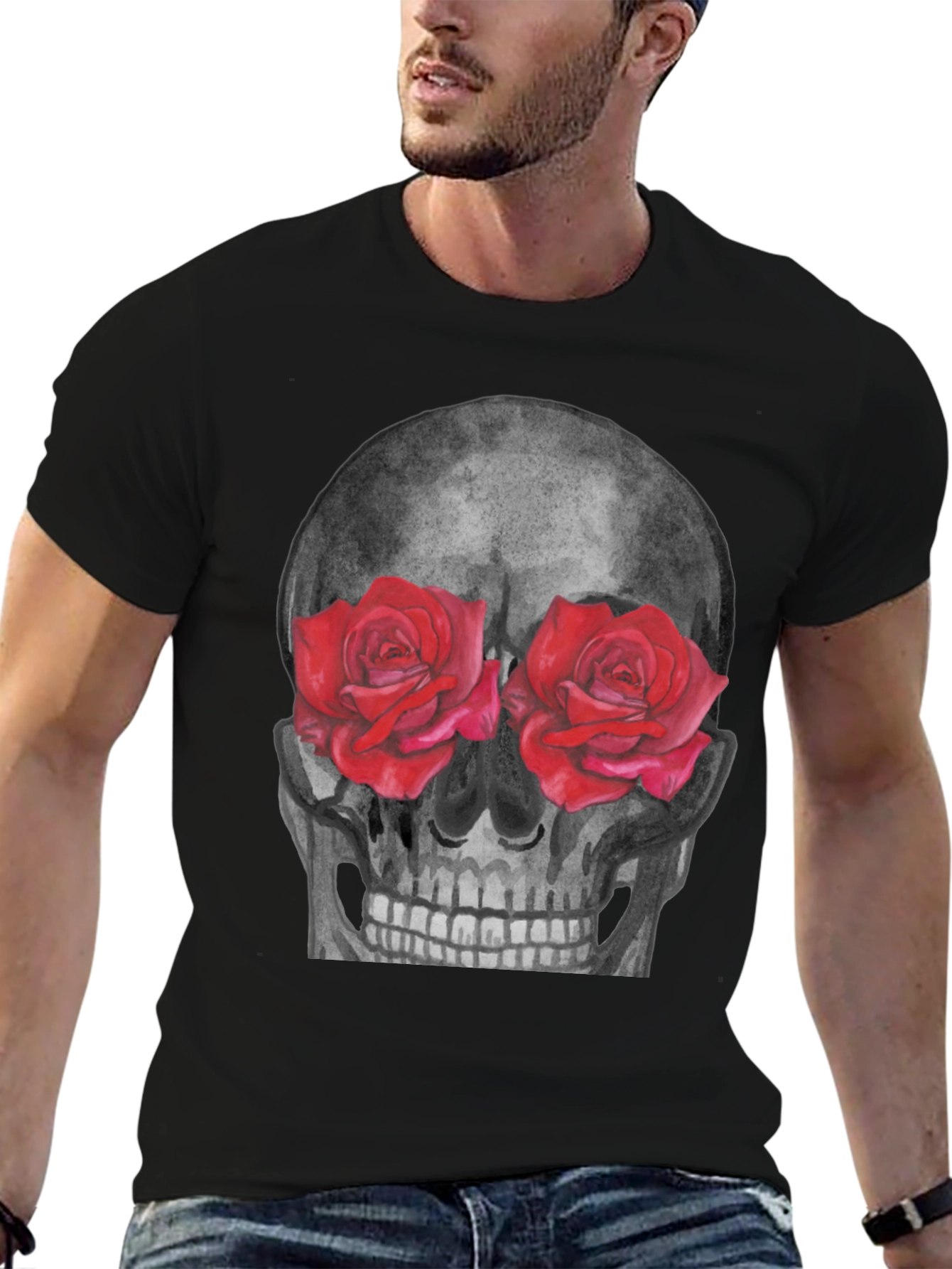 Black Skull & Roses Graphic Tee - Unique Design view 6