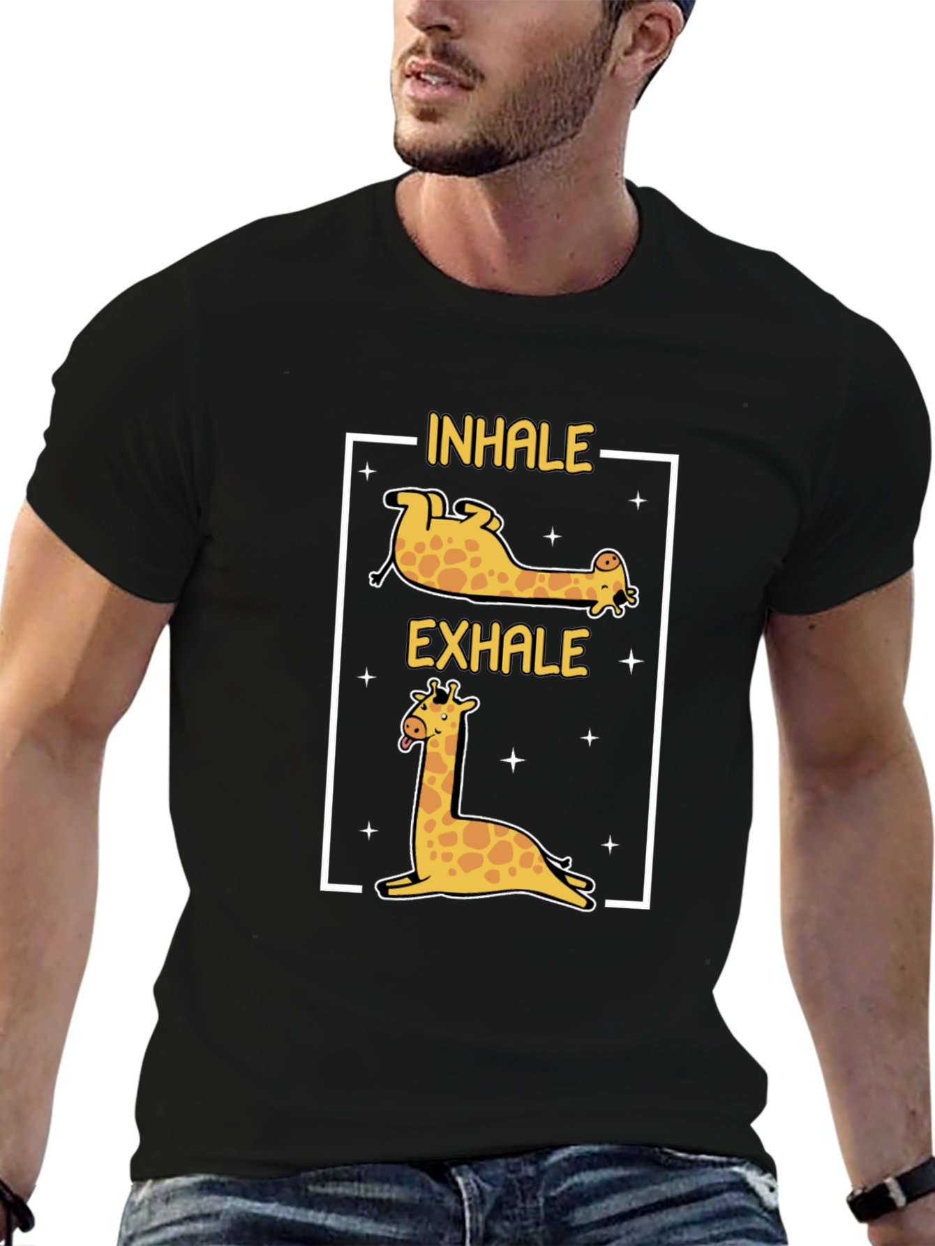 Black Inhale Exhale Giraffe Yoga Black T-Shirt view 6
