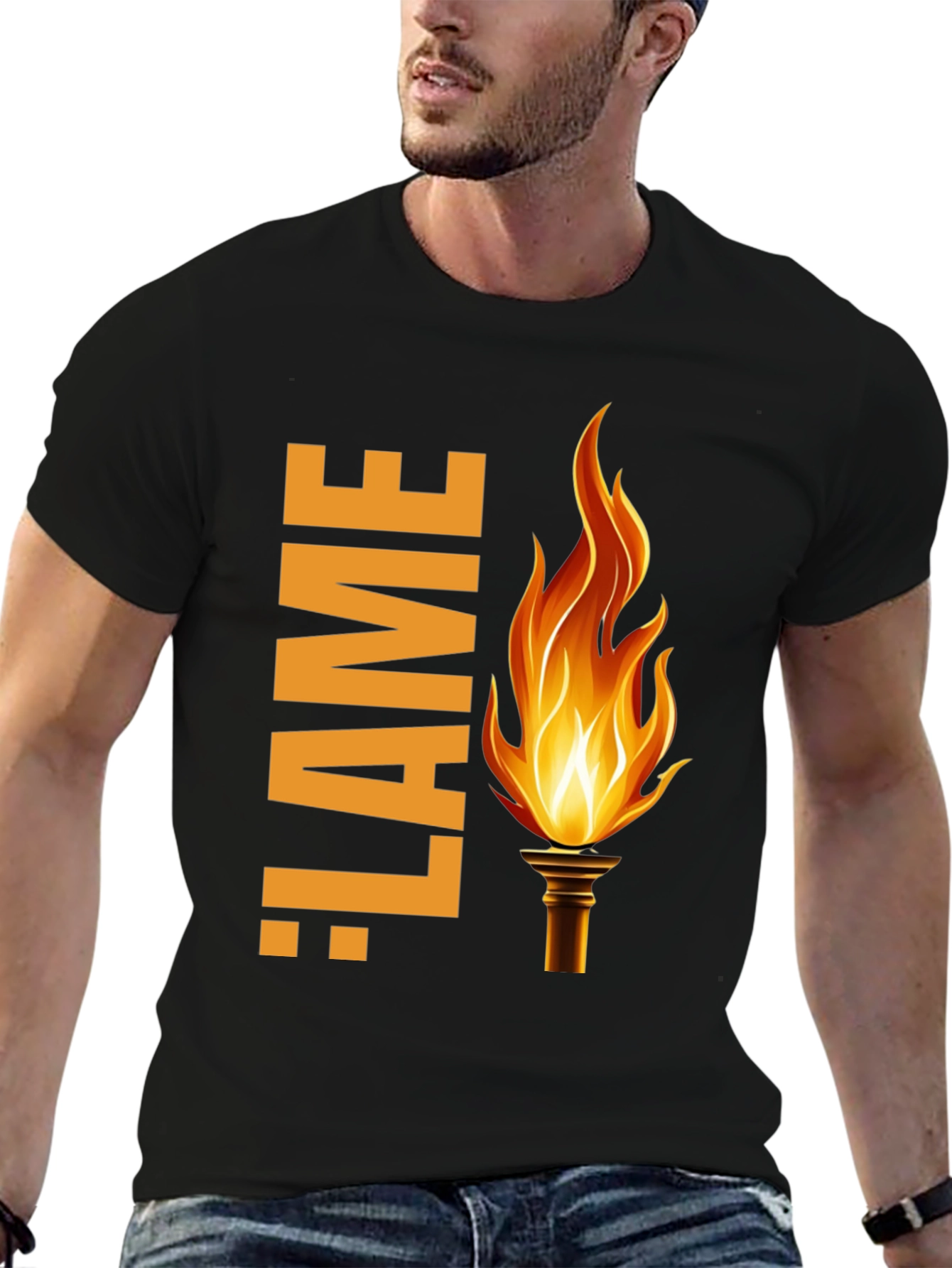 Black Flame Graphic Print Black T-Shirt view 6