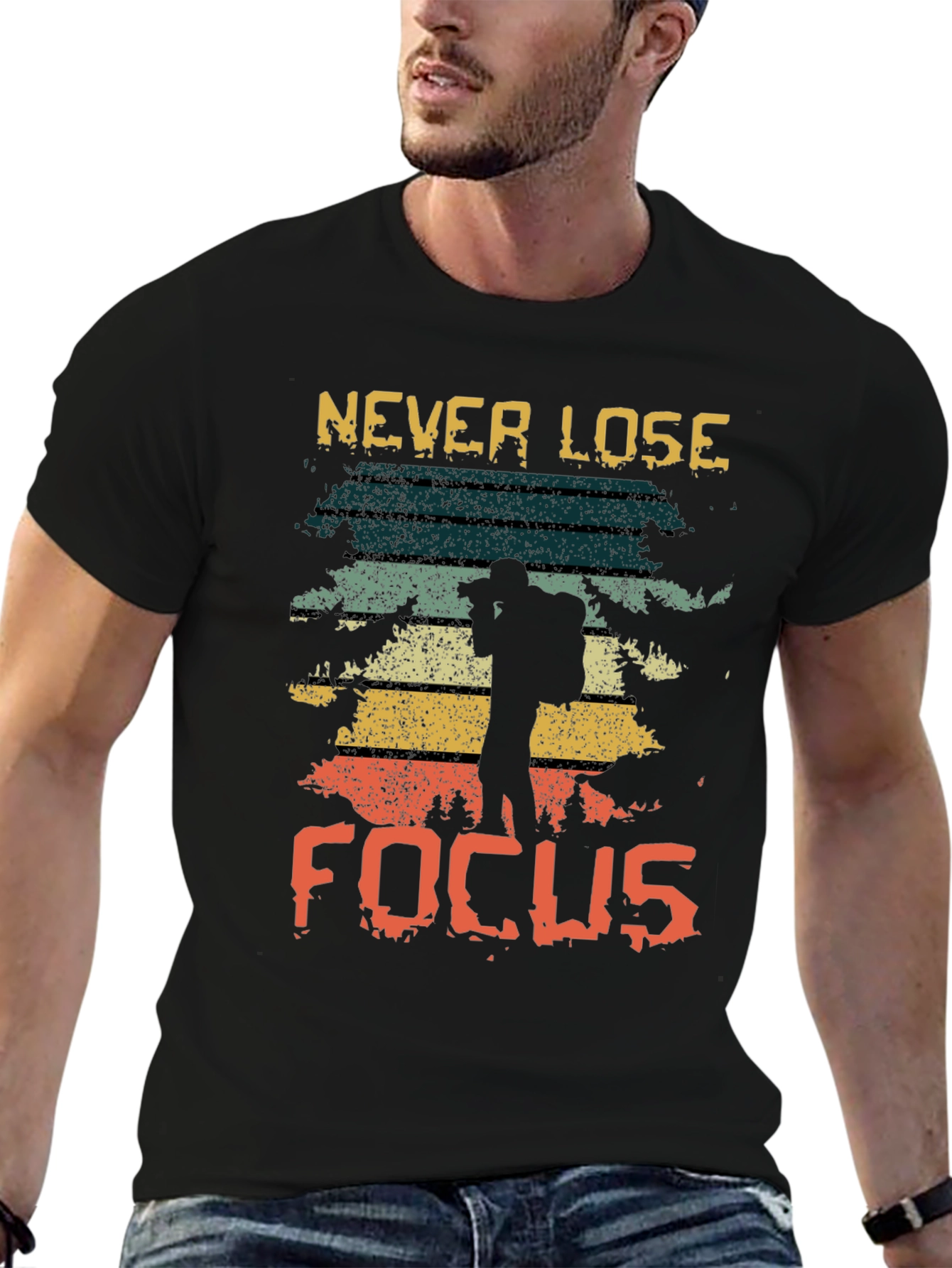 Black Never Lose Focus Retro Graphic Tee view 6