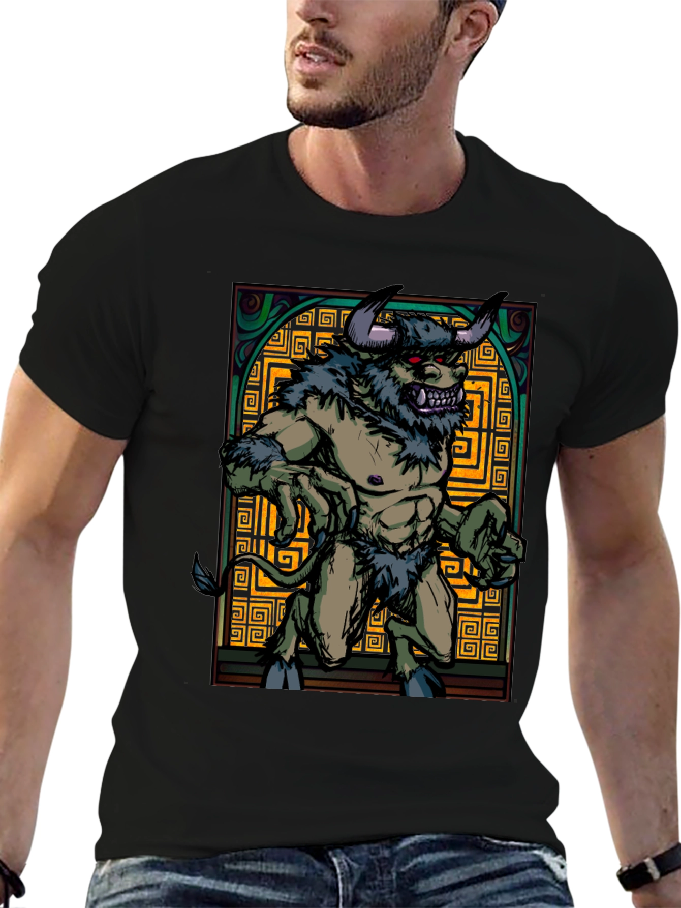 Black Minotaur Graphic Tee - Black Cotton Shirt view 6
