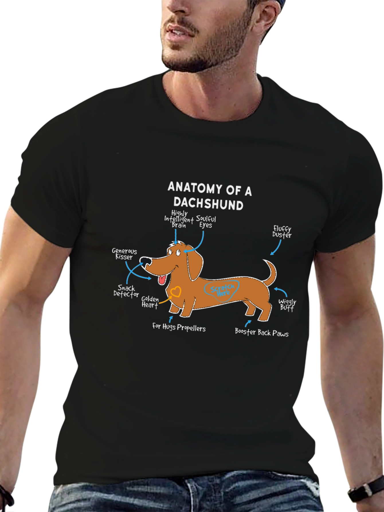 Black Anatomy of a Dachshund Funny Dog T-Shirt view 6