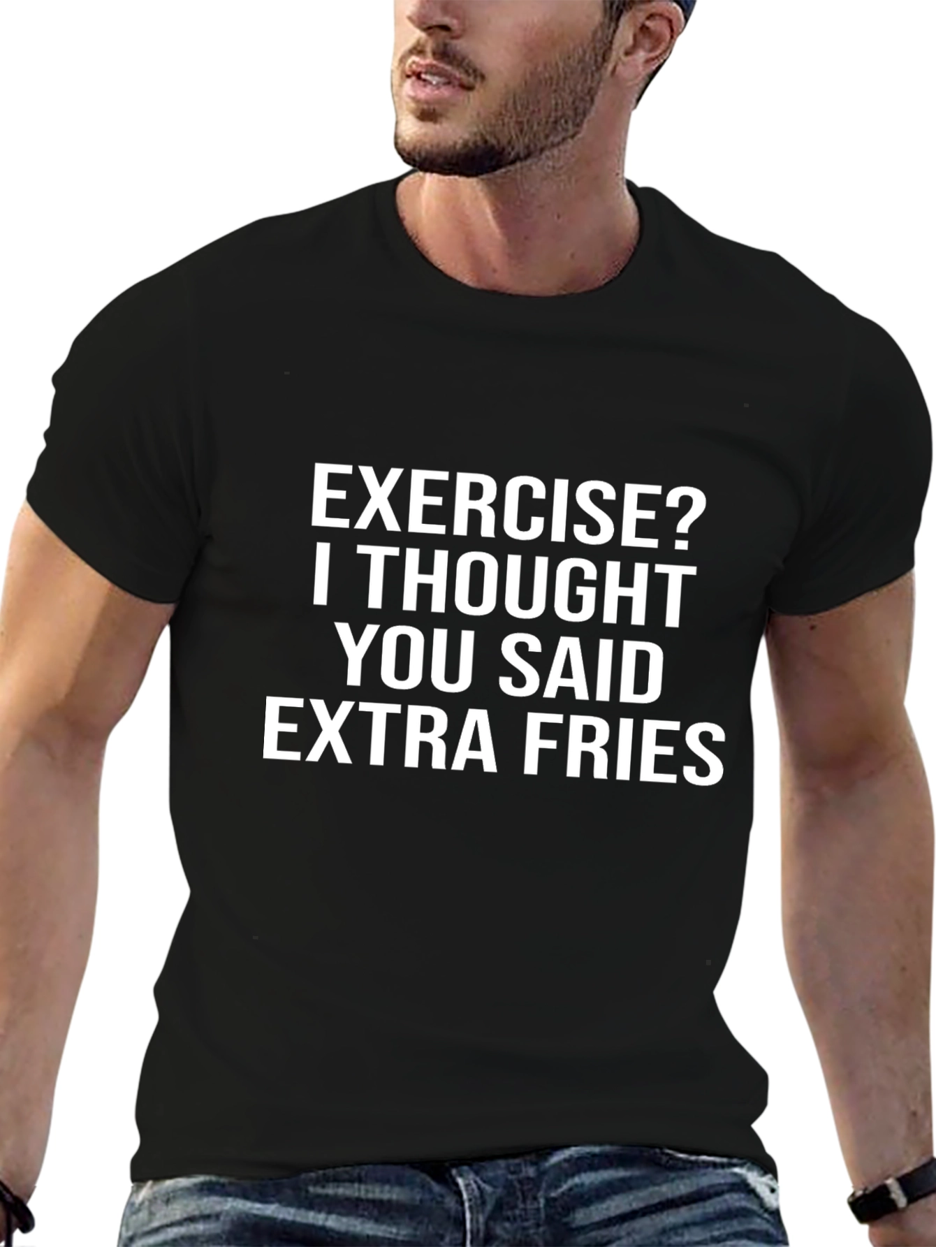 Black Funny Extra Fries Black T-Shirt view 6