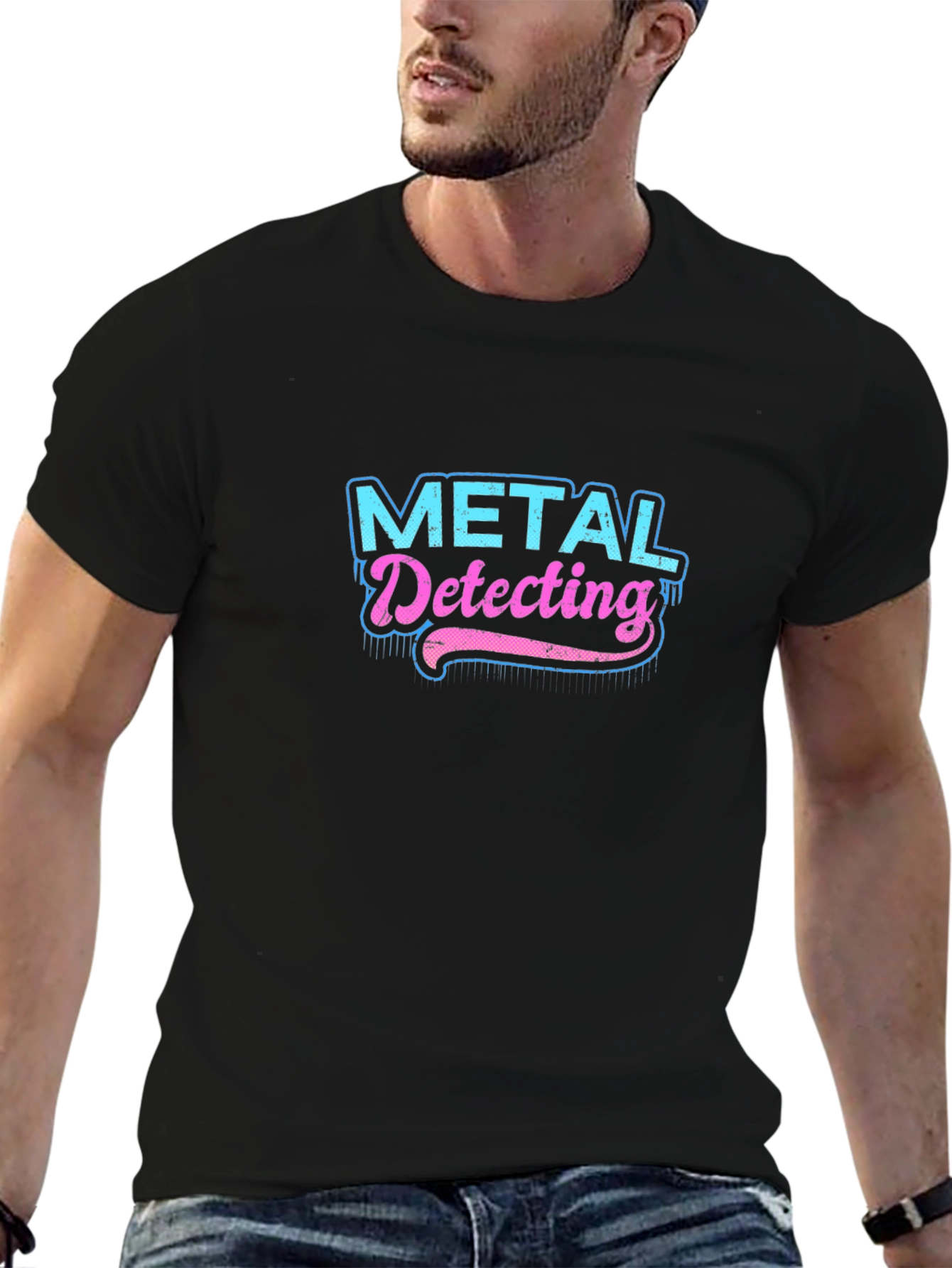 Black Metal Detecting Retro Graphic T-Shirt view 6