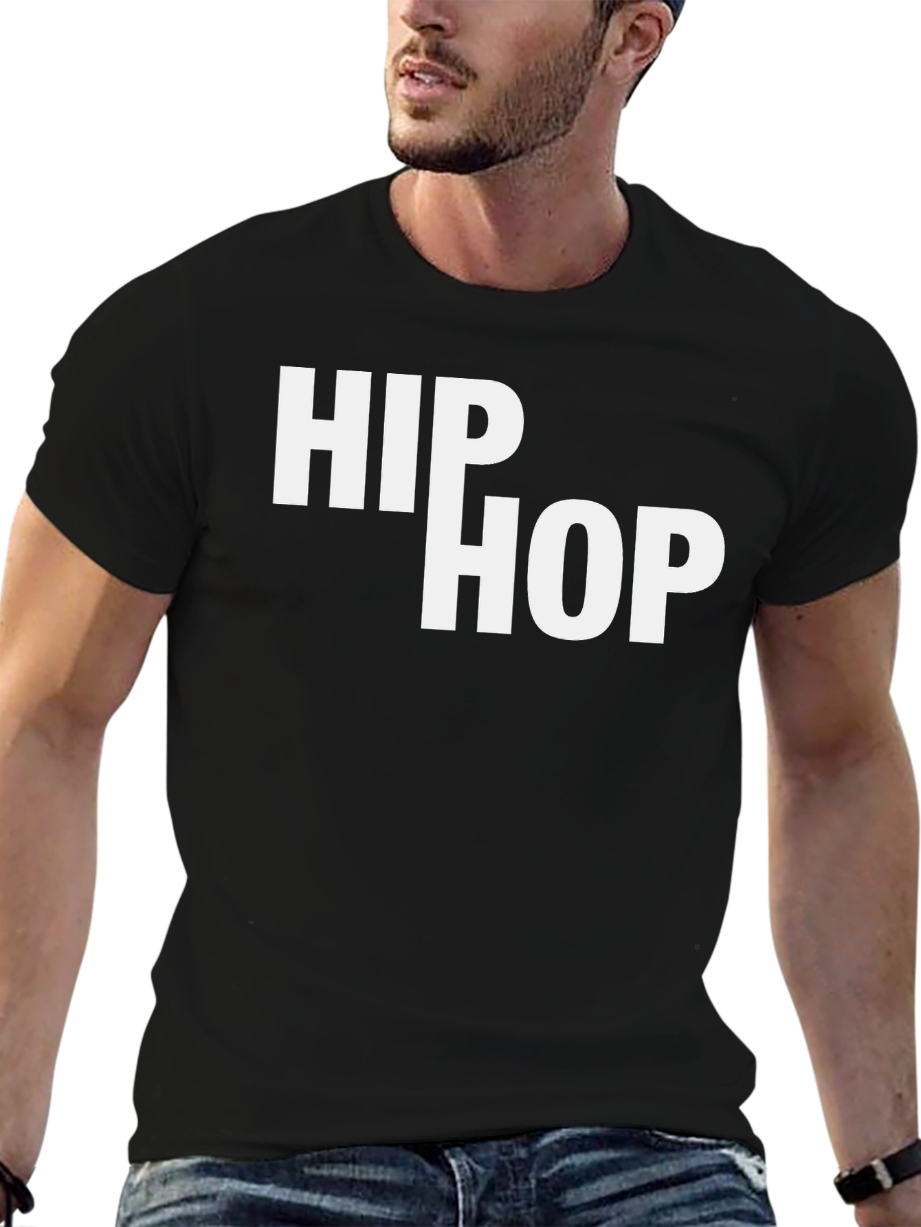 Black Hip Hop Graphic Print Crew Neck T-Shirt view 6