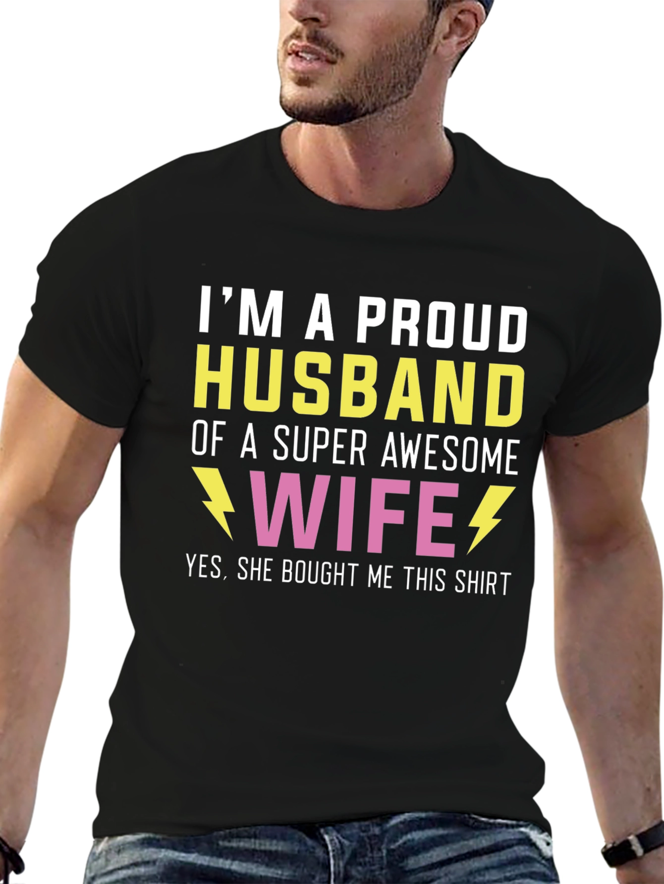 Black Proud Husband T-Shirt - Awesome Wife Gift view 6