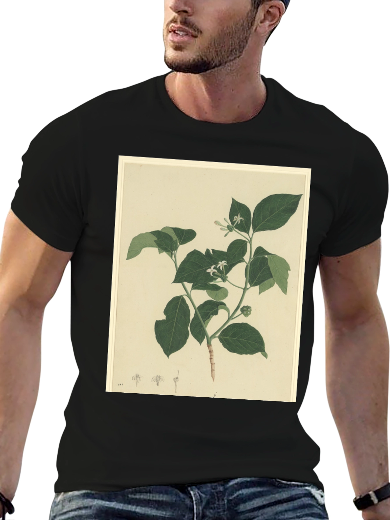 Black Botanical Print Black T-Shirt view 6