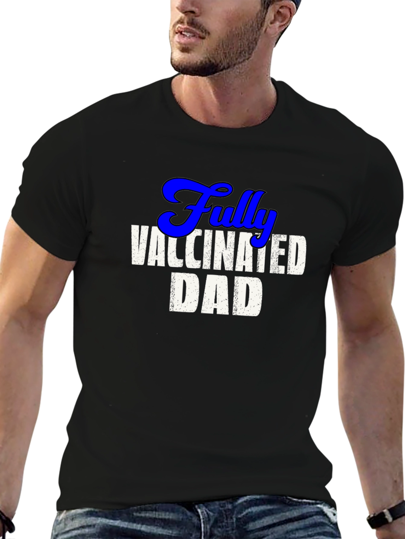 Black Fully Vaccinated Dad Tee - Cool Novelty T-Shirt view 6