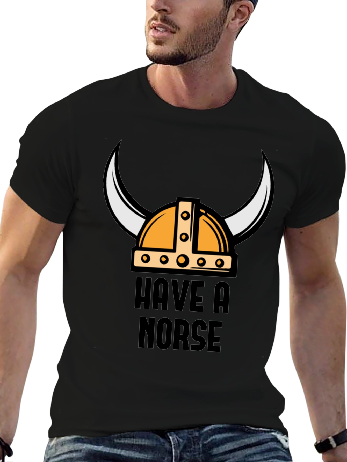 Black Have A Norse Day Viking Helmet T-Shirt view 6
