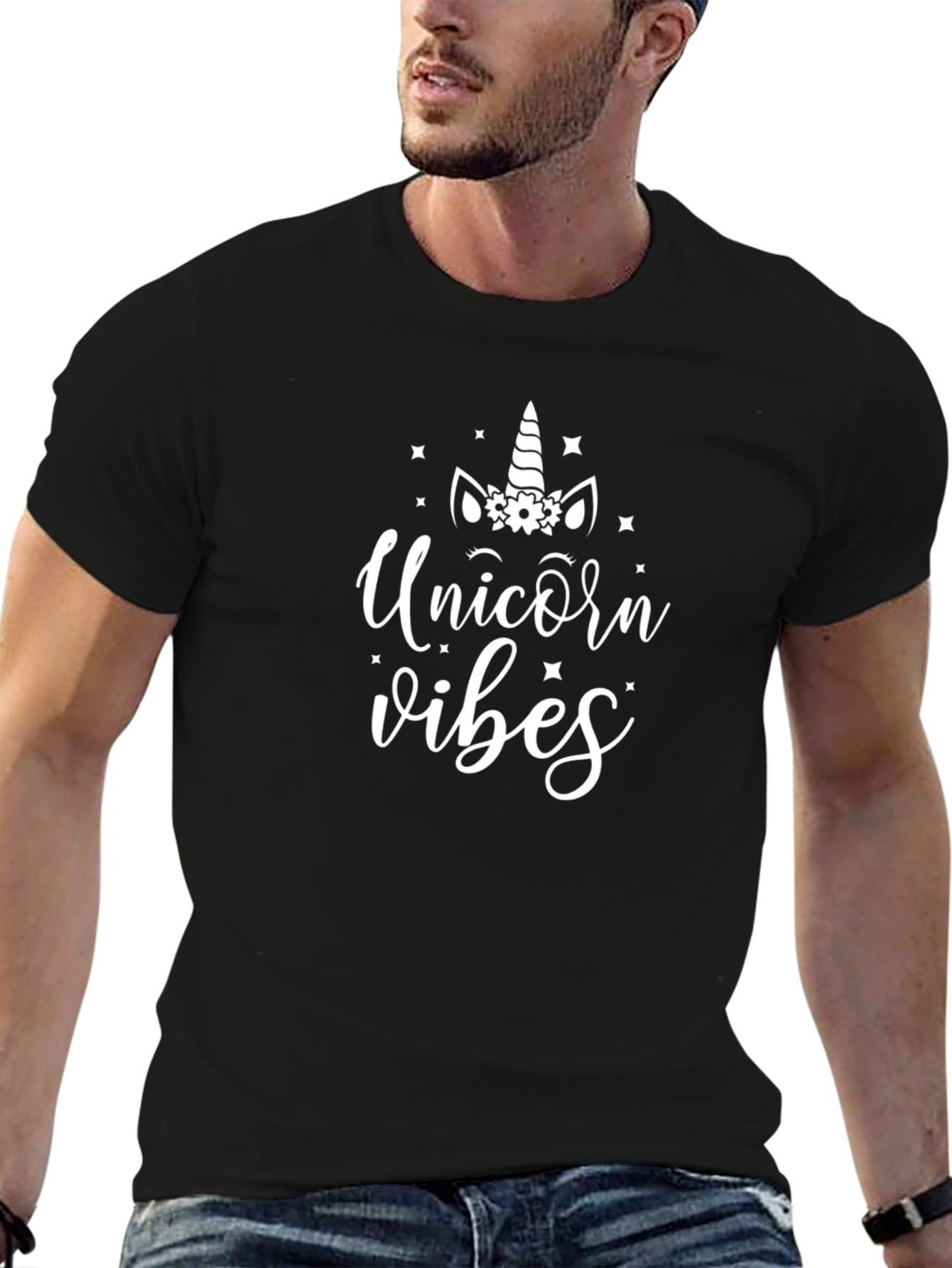 Black Unicorn Vibes Graphic Tee - Stylish Unisex T-Shirt view 6