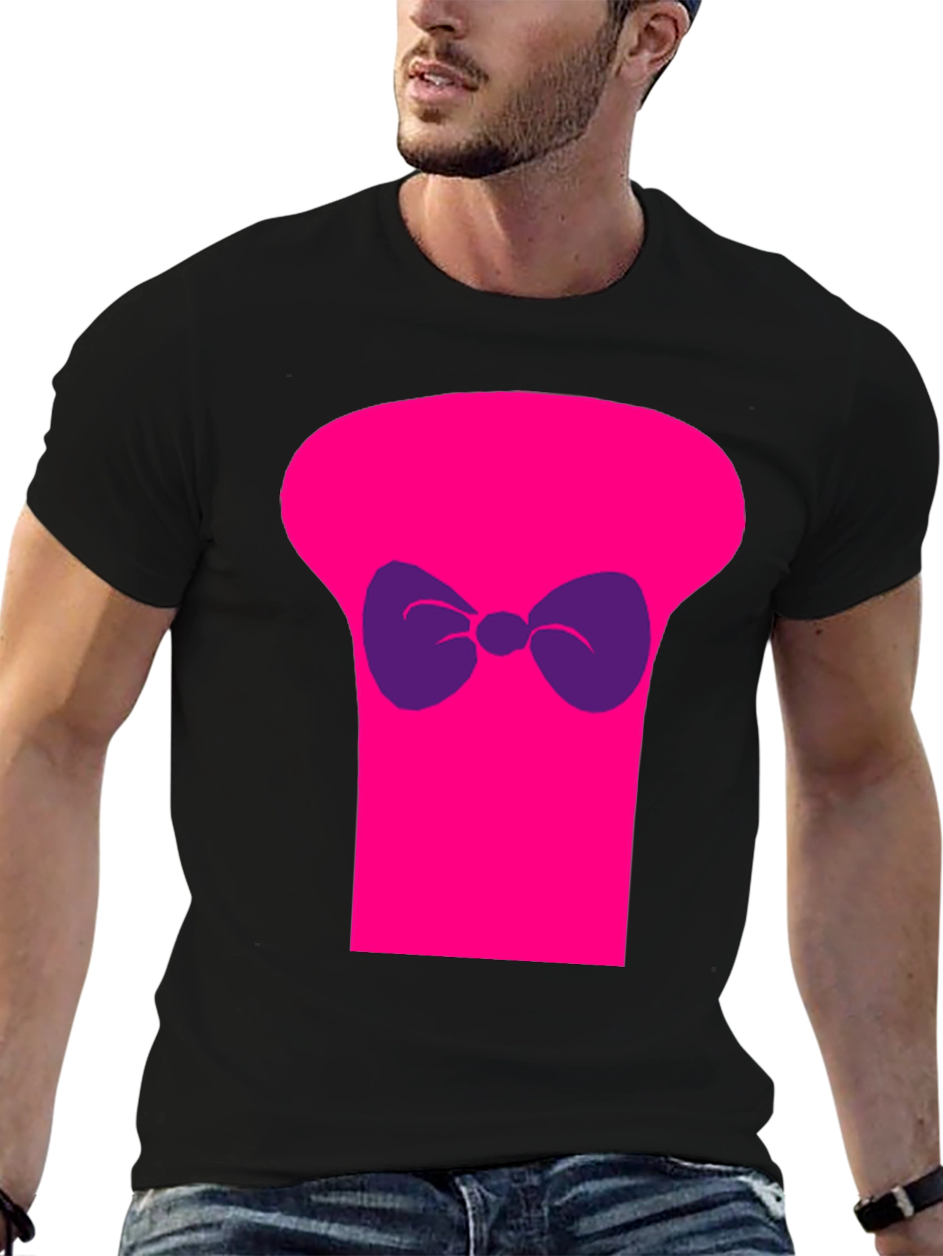 Black Funny Pink Top Hat Bow Tie Graphic T-Shirt view 6