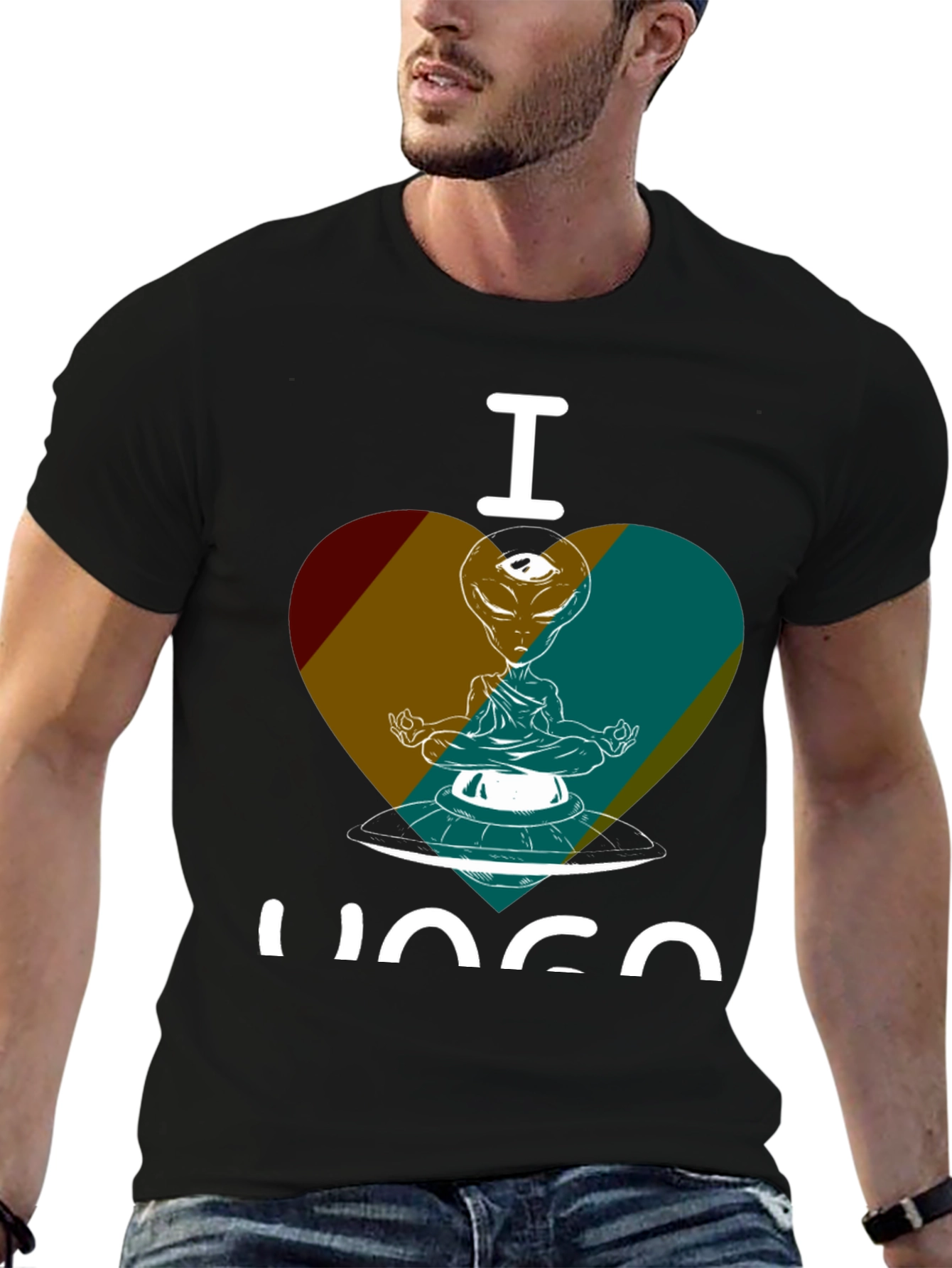 Black I Love Yoga Alien UFO Graphic Tee - Meditating in Space! view 6
