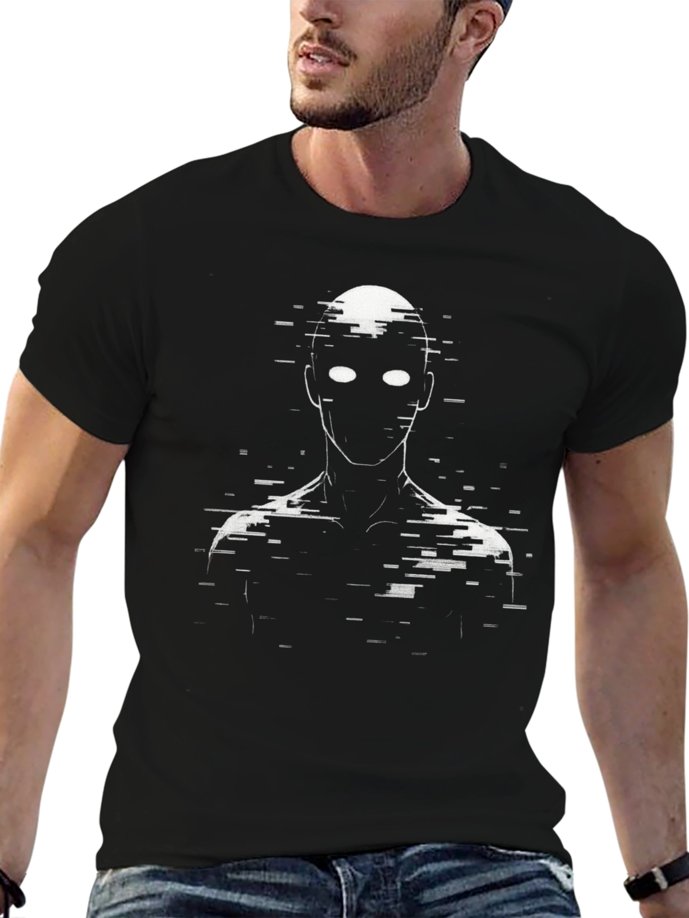 Black Glitch Figure Graphic Tee - Black Cotton Blend view 6