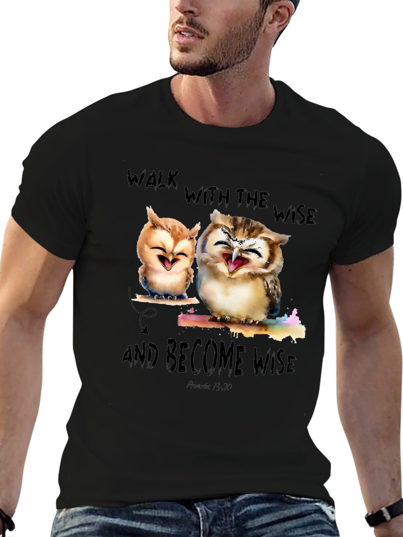 Black Wise Owls Graphic T-Shirt - Walk With The Wise view 6