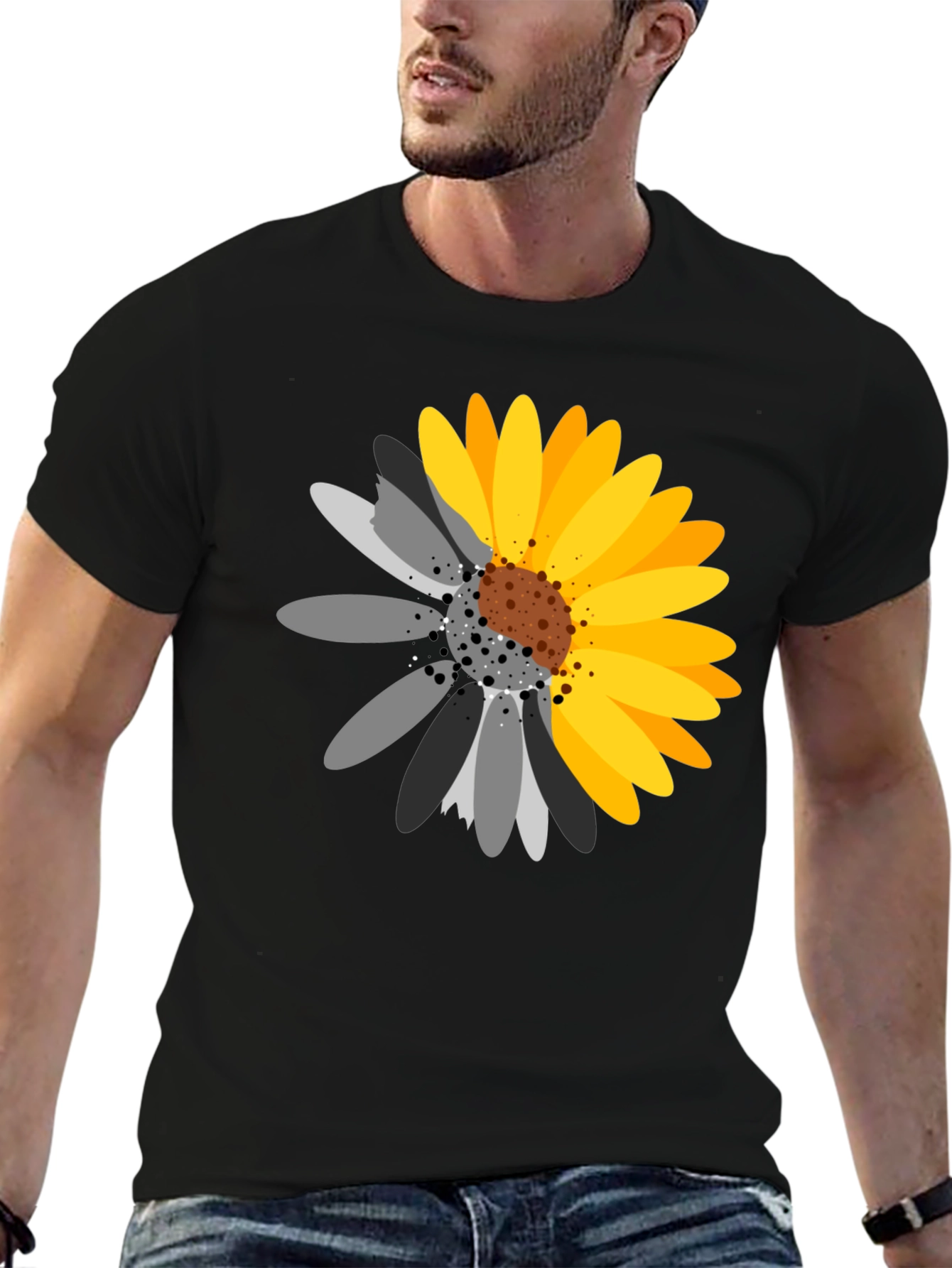 Black Black T-Shirt with Sunflower Graphic view 6