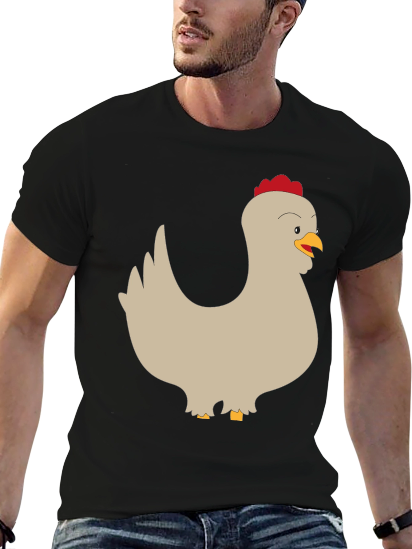 Black Funny Chicken Graphic Tee - Men's Black T-Shirt view 6