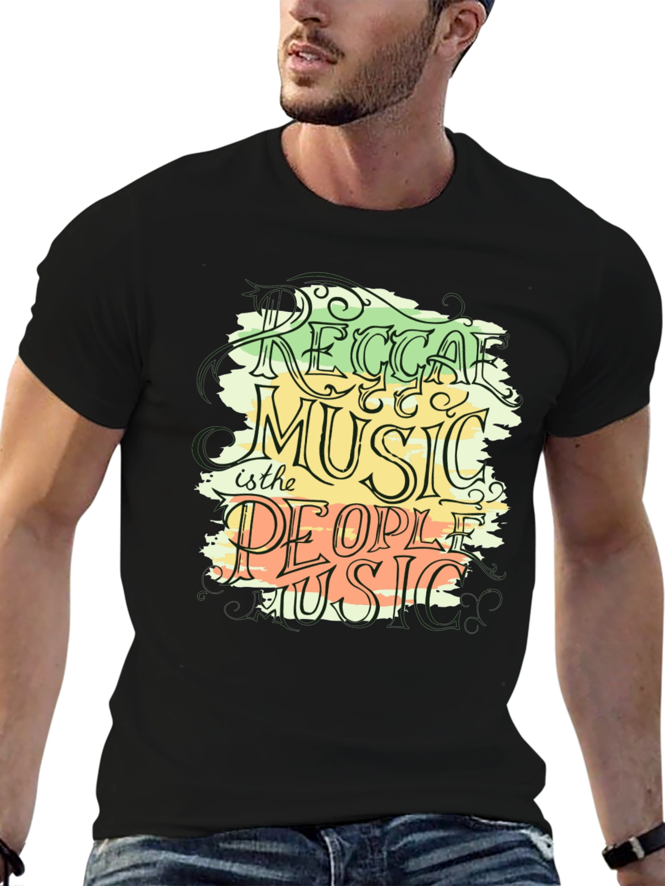 Black Reggae Music Graphic Black T-Shirt view 6