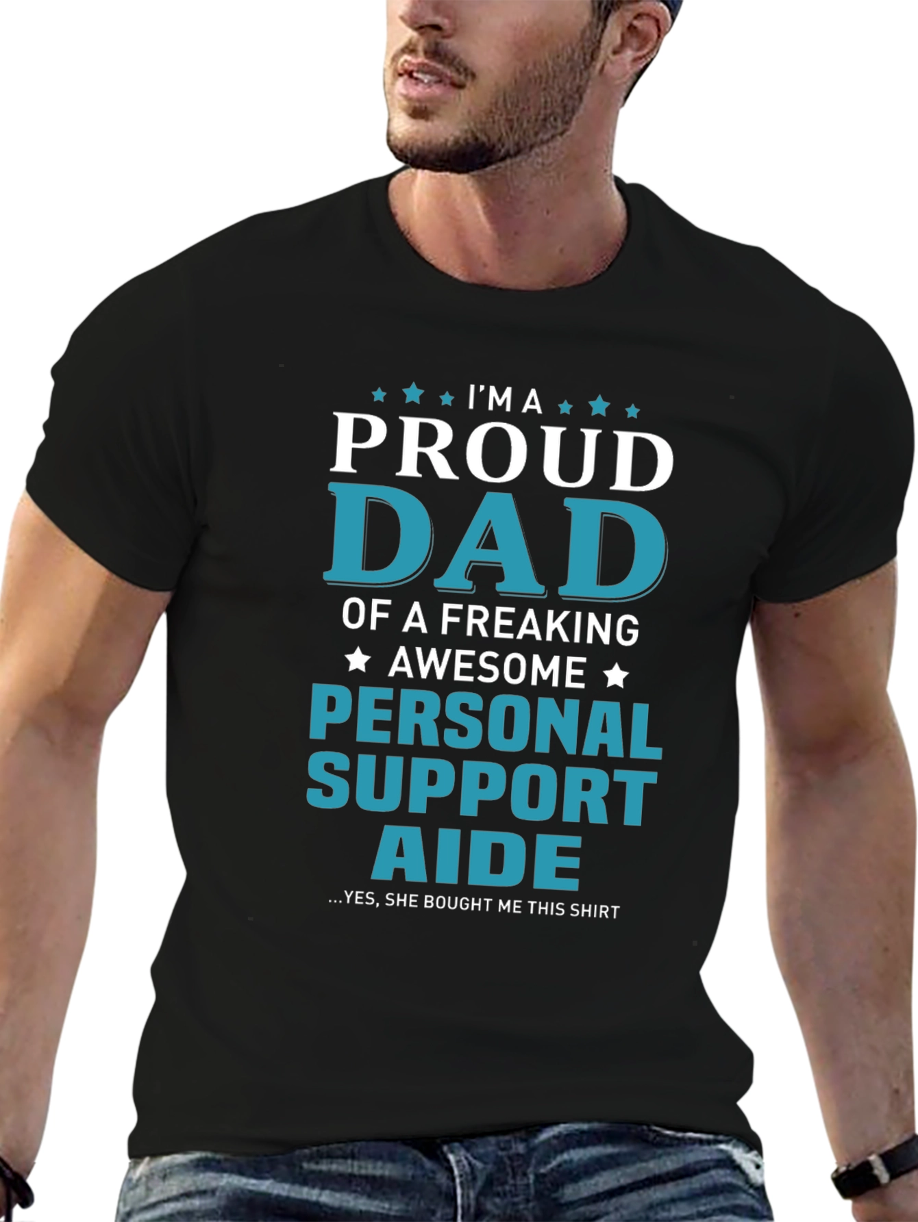 Black Proud Personal Support Aide Dad T-Shirt view 6