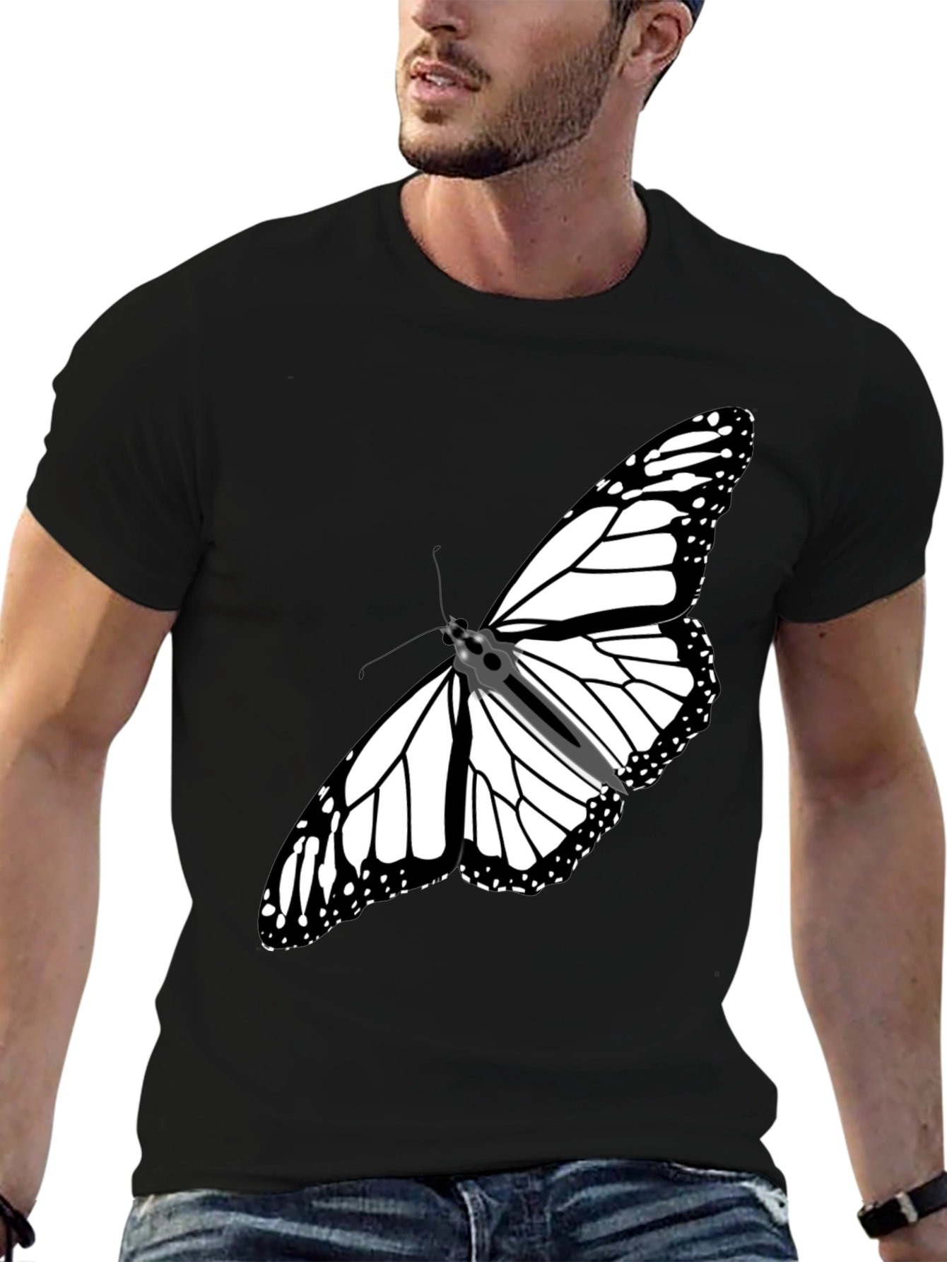 Black Butterfly Graphic Tee - Stylish Black Cotton T-Shirt view 6