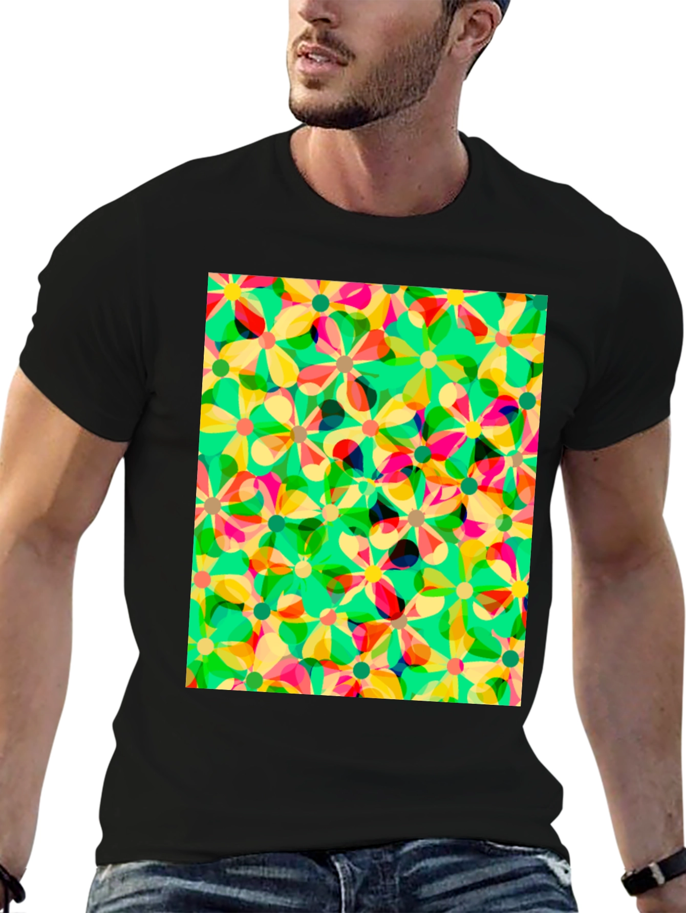 Black Floral Pattern Tee - Vibrant & Unique Design view 6