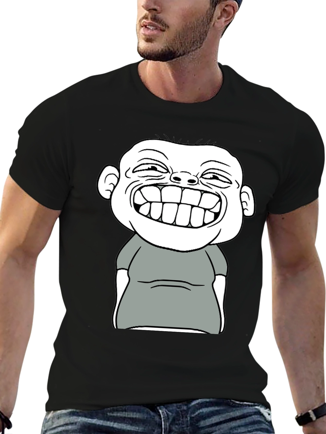 Black Funny Cartoon Graphic T-Shirt - Black Cotton Tee view 6