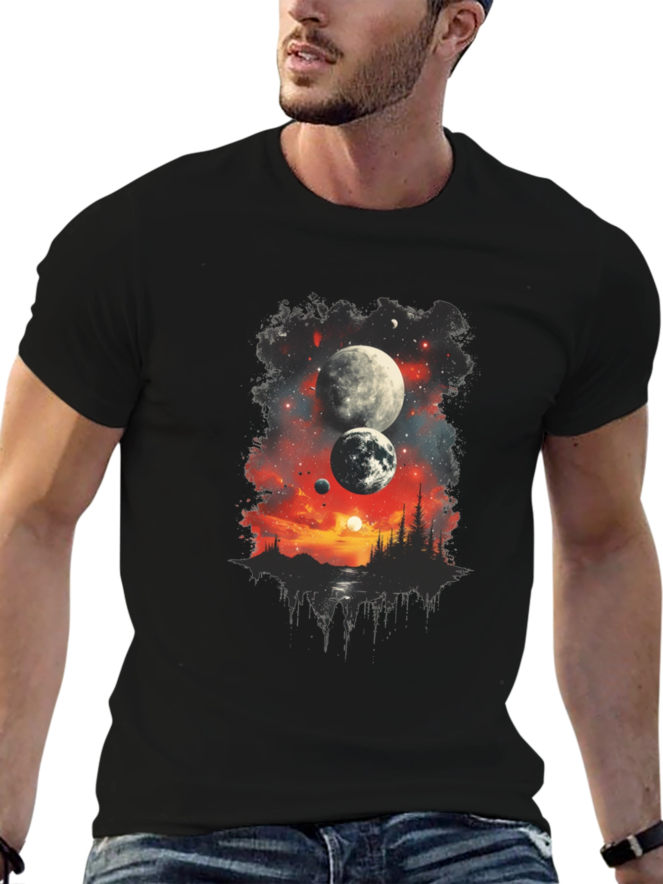 Black Cosmic Landscape Graphic Tee - Black T-Shirt view 6