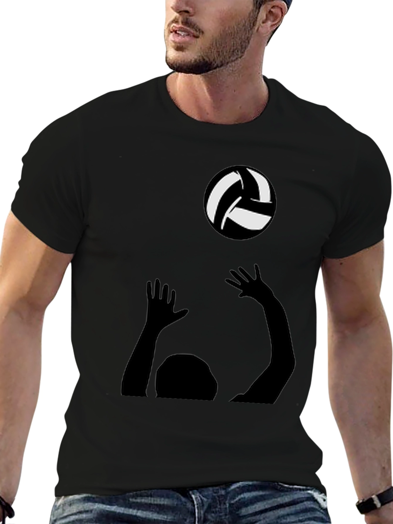 Black Volleyball Player Graphic Tee - Black Cotton Shirt view 6