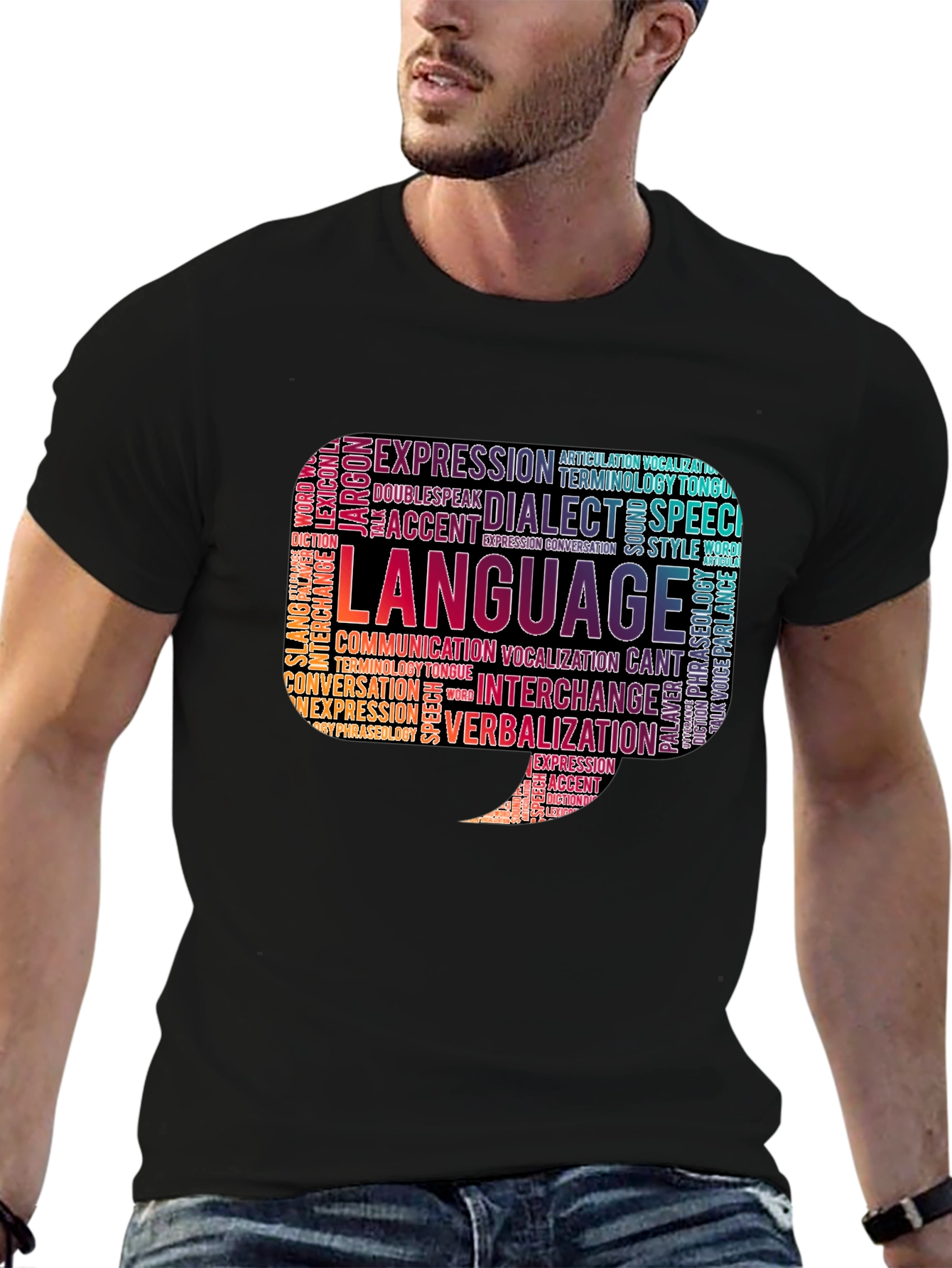 Black Language Word Cloud Graphic Tee view 6