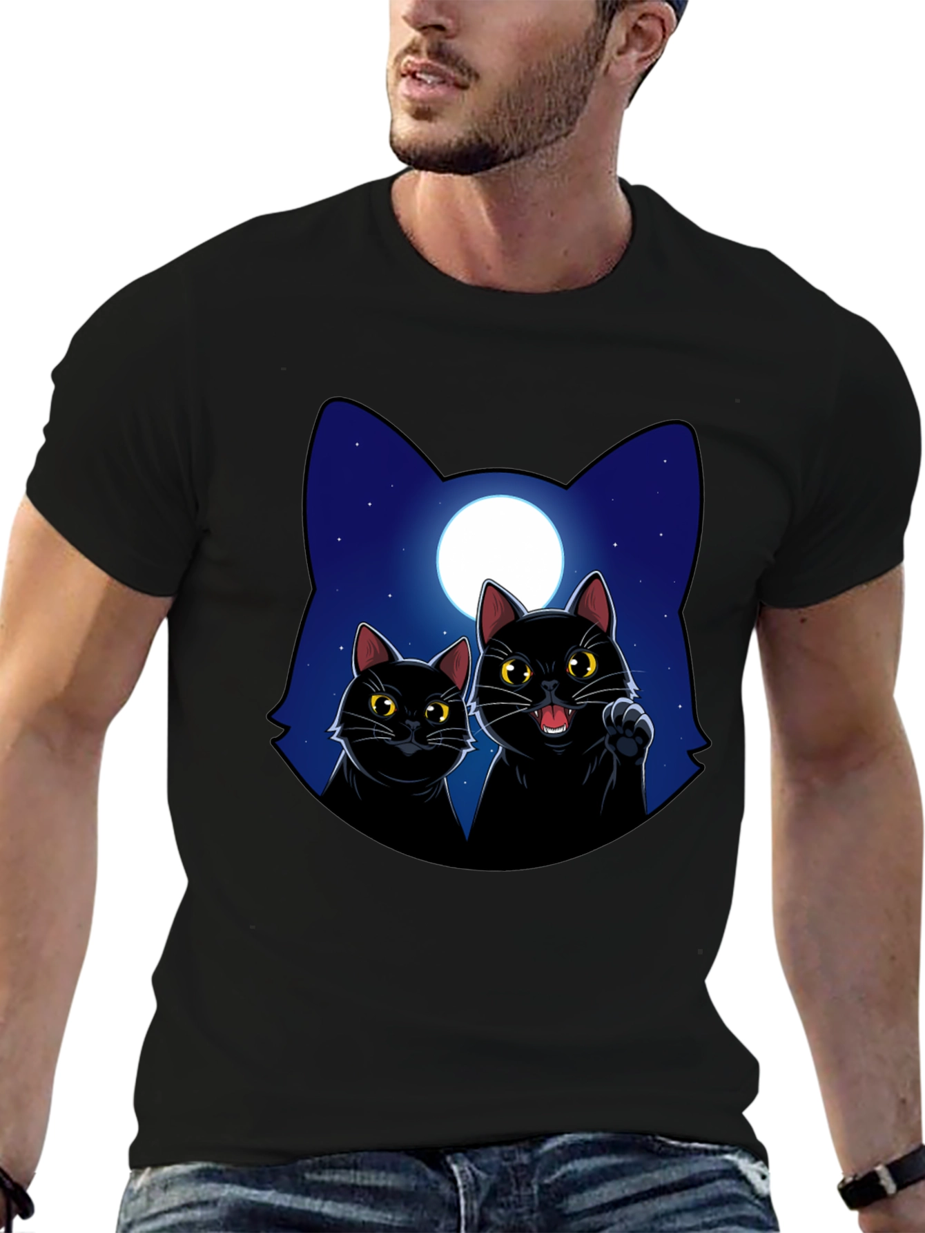 Black Black Cat Moon Graphic T-Shirt view 6