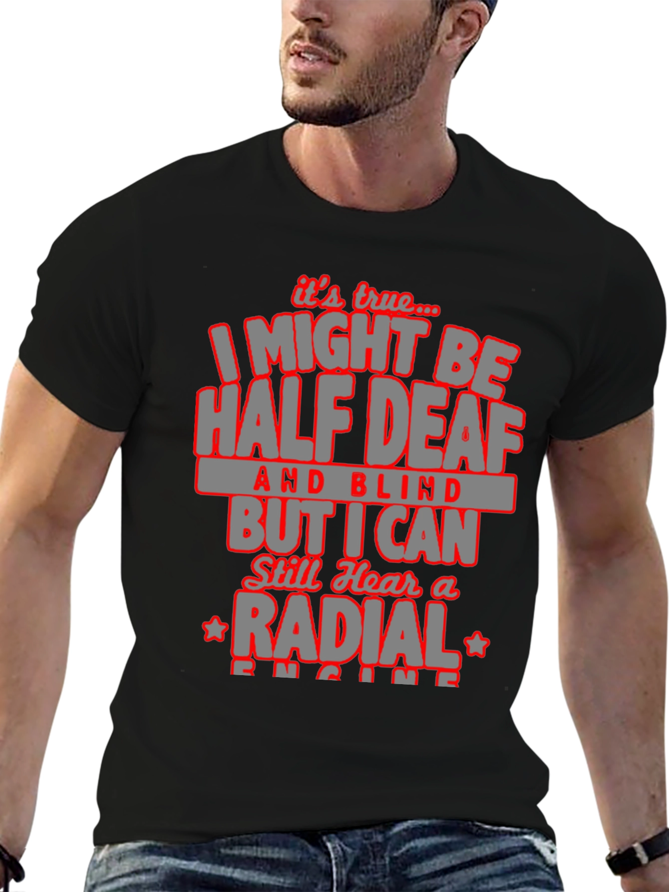 Black Half Deaf and Blind Radial Engine T-Shirt view 6
