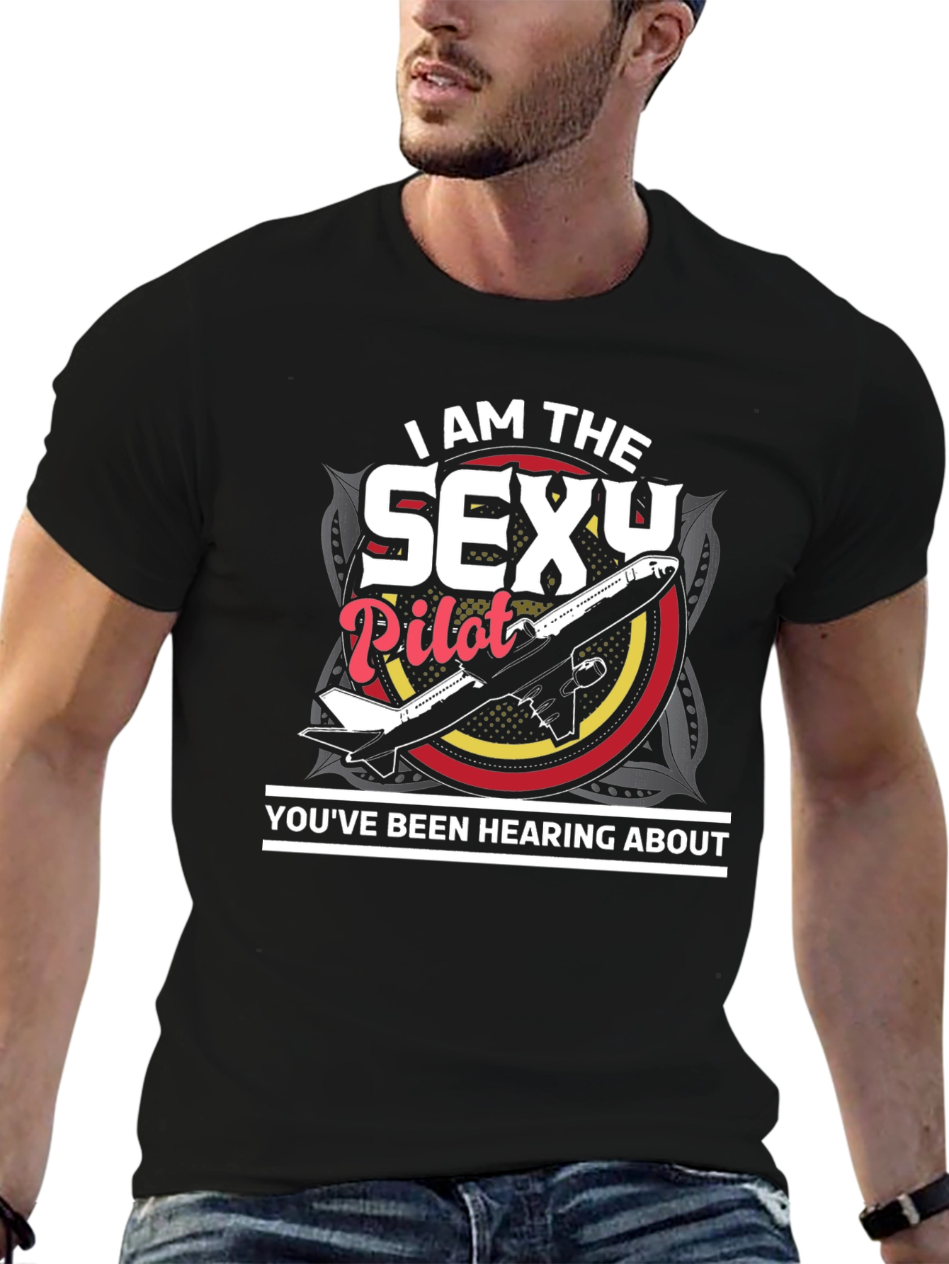 Black Sexy Pilot Graphic T-Shirt - Aviation Humor Tee view 6