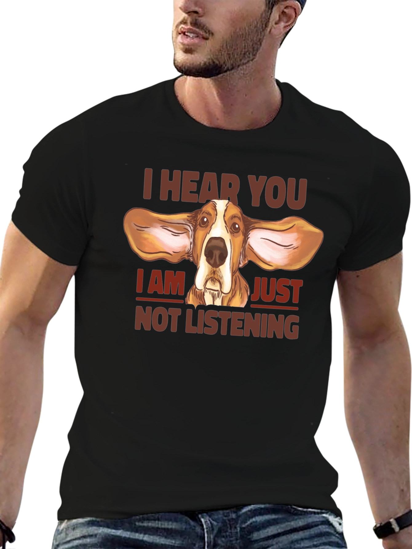 Black Funny Dog T-Shirt: I Hear You, Not Listening! view 6