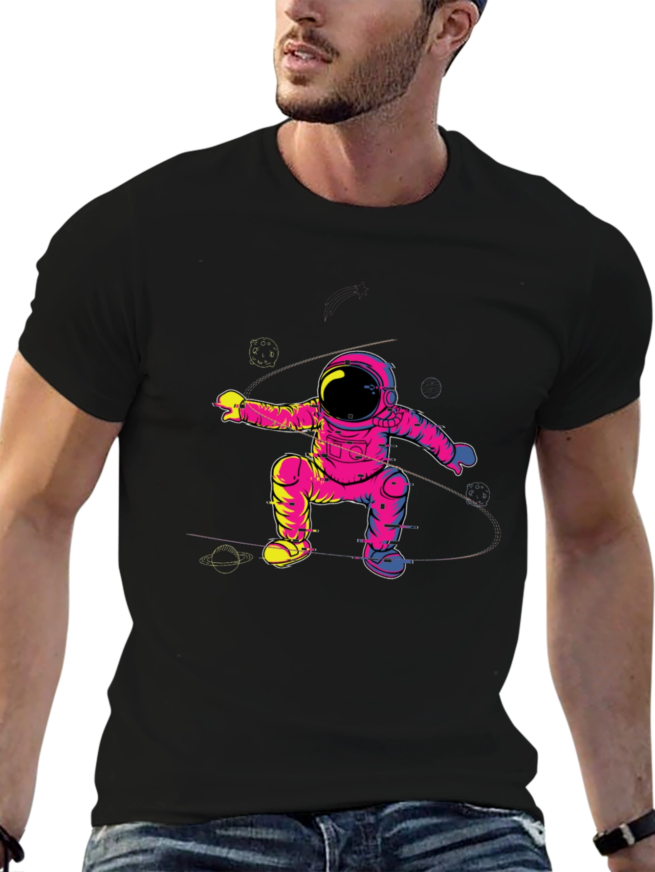 Black Astronaut Graphic Tee - Galaxy Explorer T-Shirt view 6