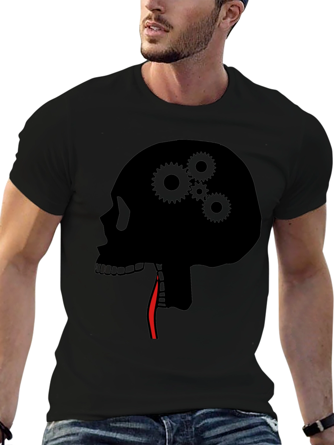 Black Gear Head Skull Tee - Black Graphic T-Shirt view 6