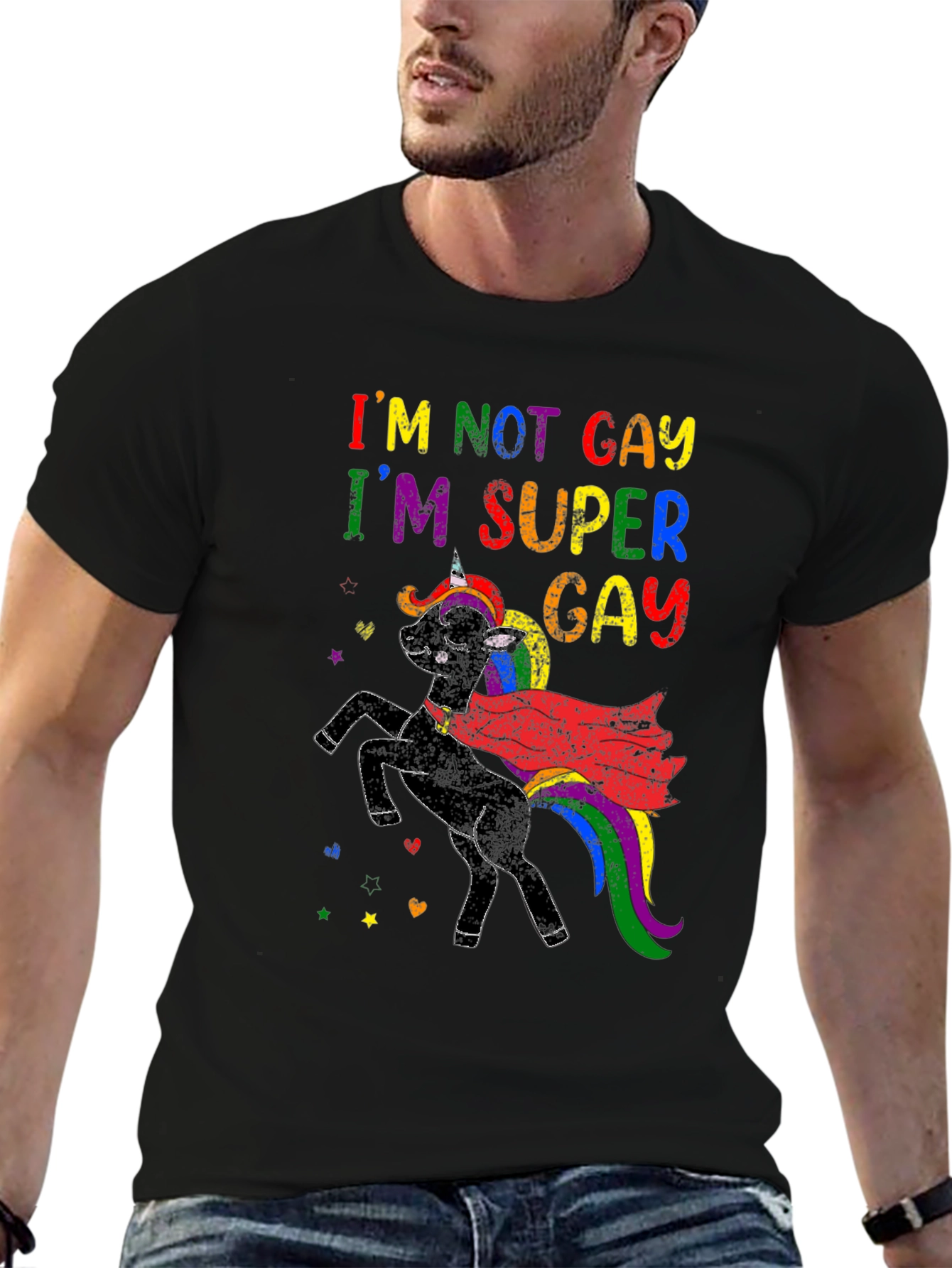 Black I'm Super Gay Unicorn T-Shirt view 6