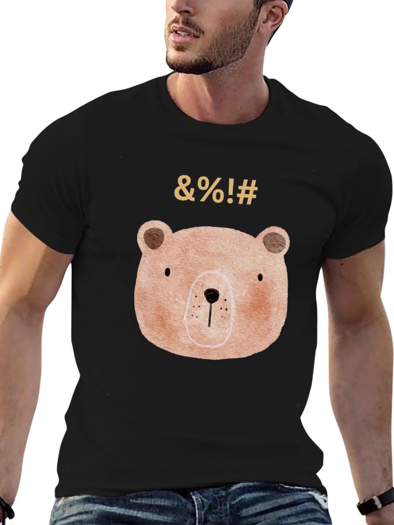 Black Funny Bear Graphic Black T-Shirt view 6